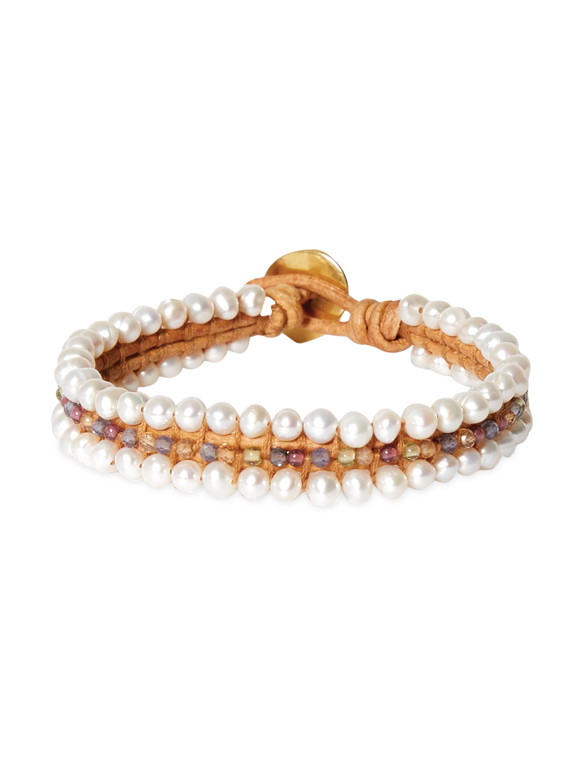 Chan Luu Women's 18K Gold-Plated, Freshwater Pearl & Multi-Gemstone Bead Woven Bracelet - Pearl Mix
