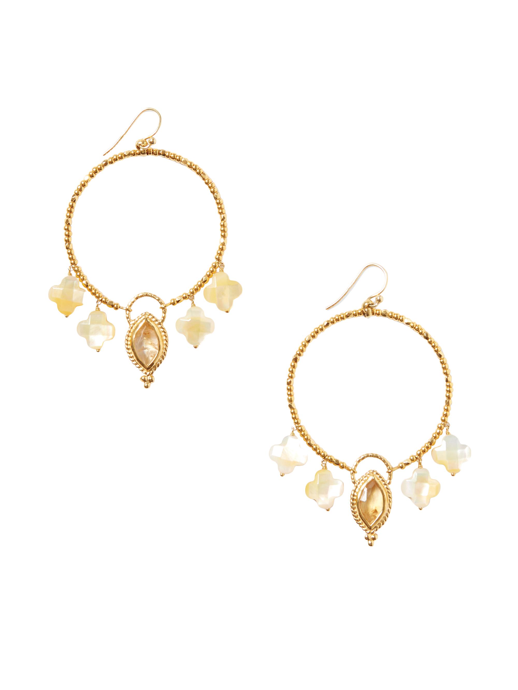 Chan Luu Women's 18K Gold-Plated, Citrine & Mother-Of-Pearl Clover Hoop Earrings - Citrine Mix