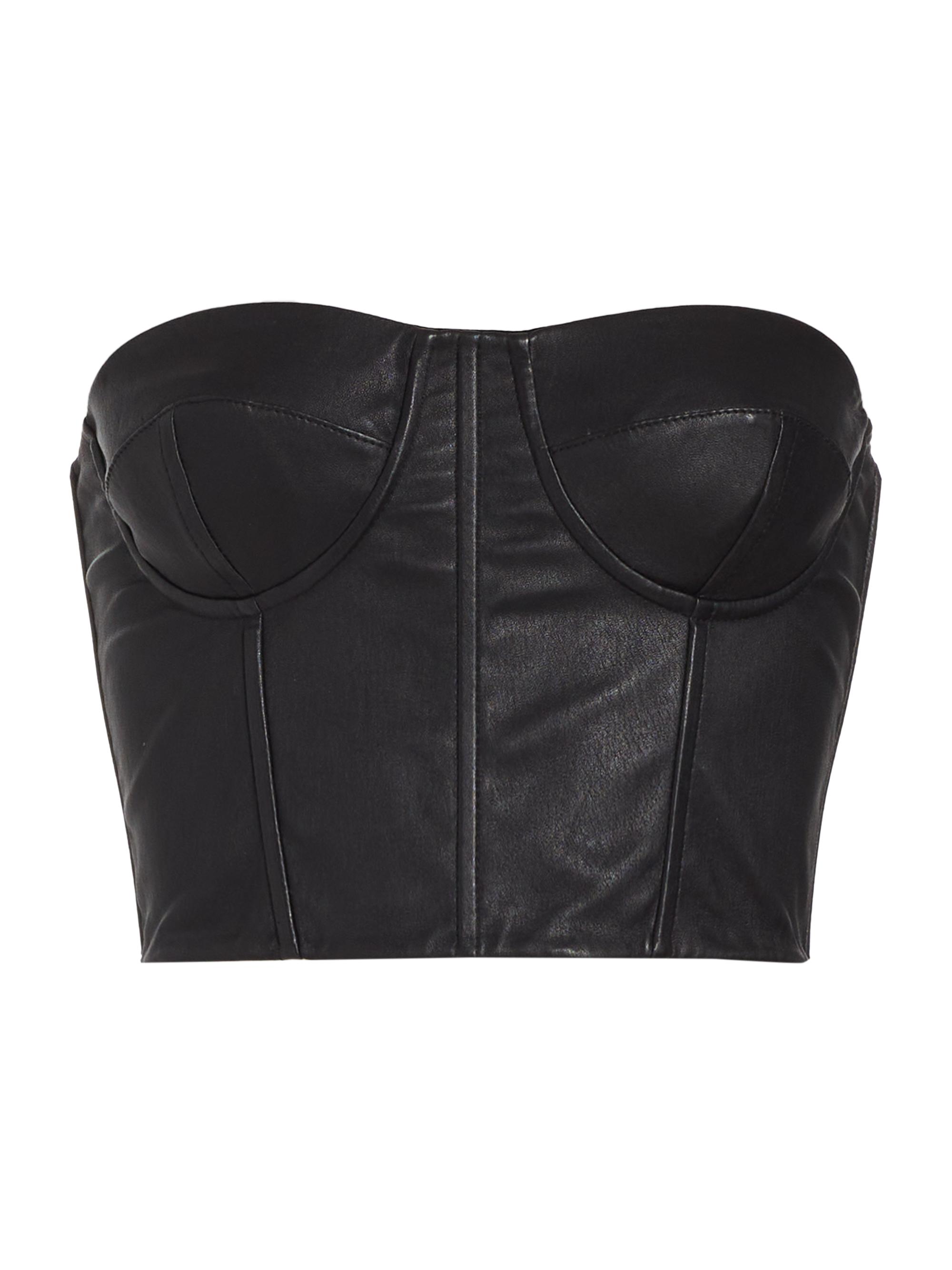 SPRWMN Women's Leather Bustier Top - Black