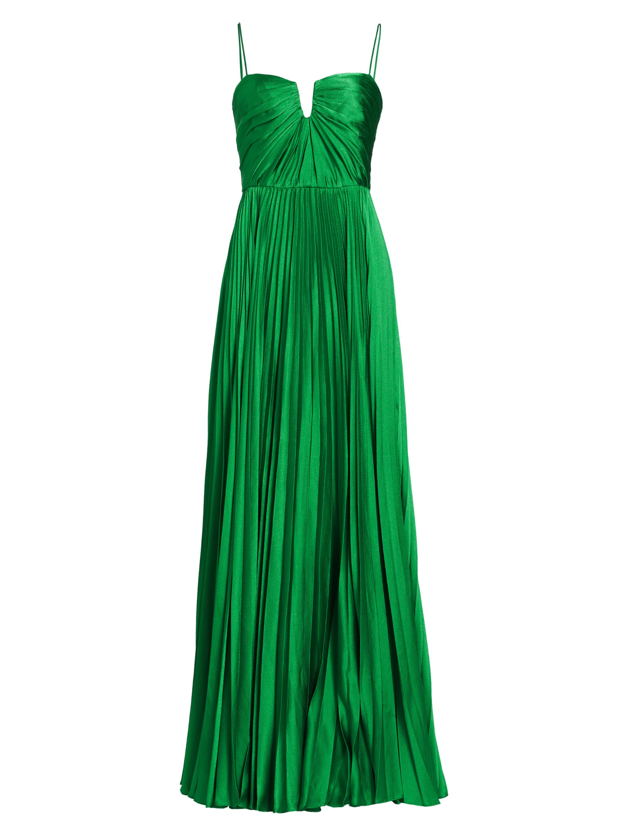 ML Monique Lhuillier Women's Hammered Satin Charmeuse Pleated Gown - Clover Green