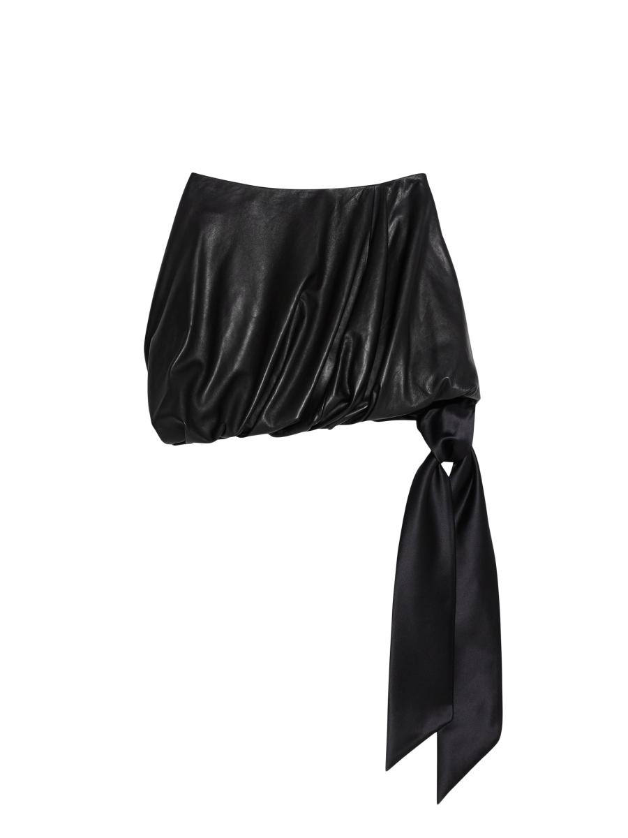 Helmut Lang Leather Side-Tie Bubble Miniskirt | Saks Fifth