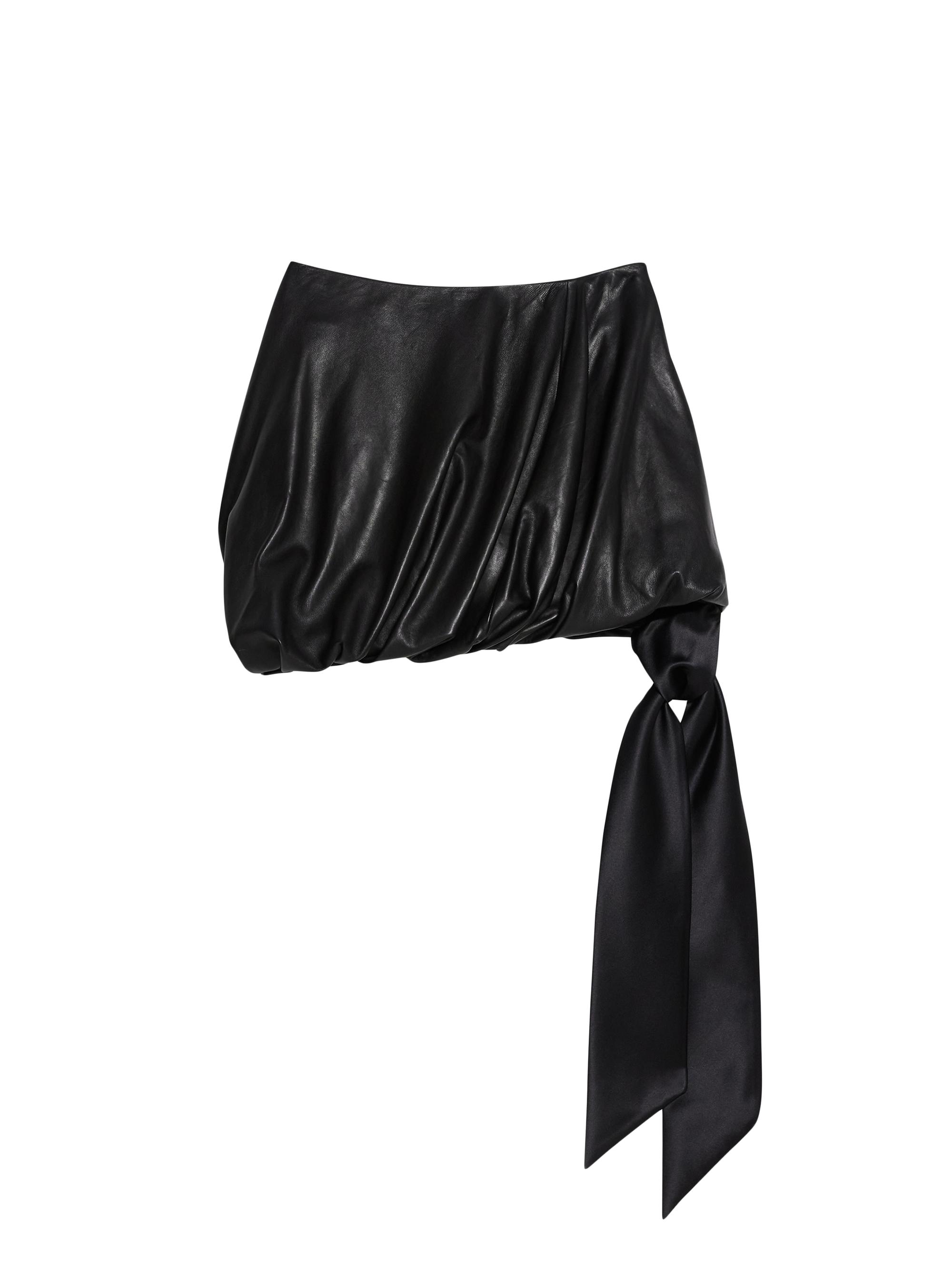 Helmut Lang Women's Leather Side-Tie Bubble Miniskirt - Black