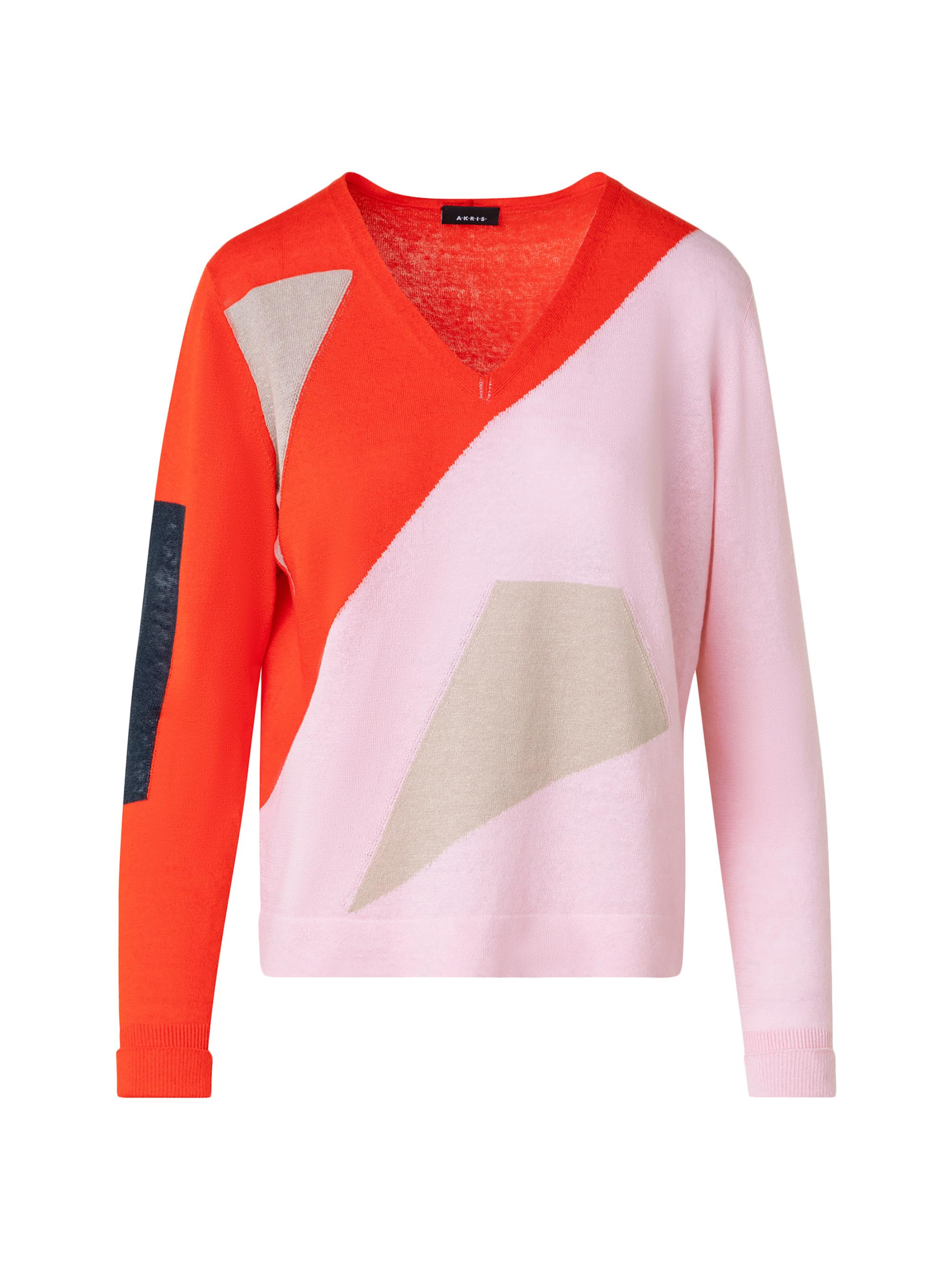 Akris Women's Colorblock Linen-Cotton V-Neck Sweater - Poppy Multi