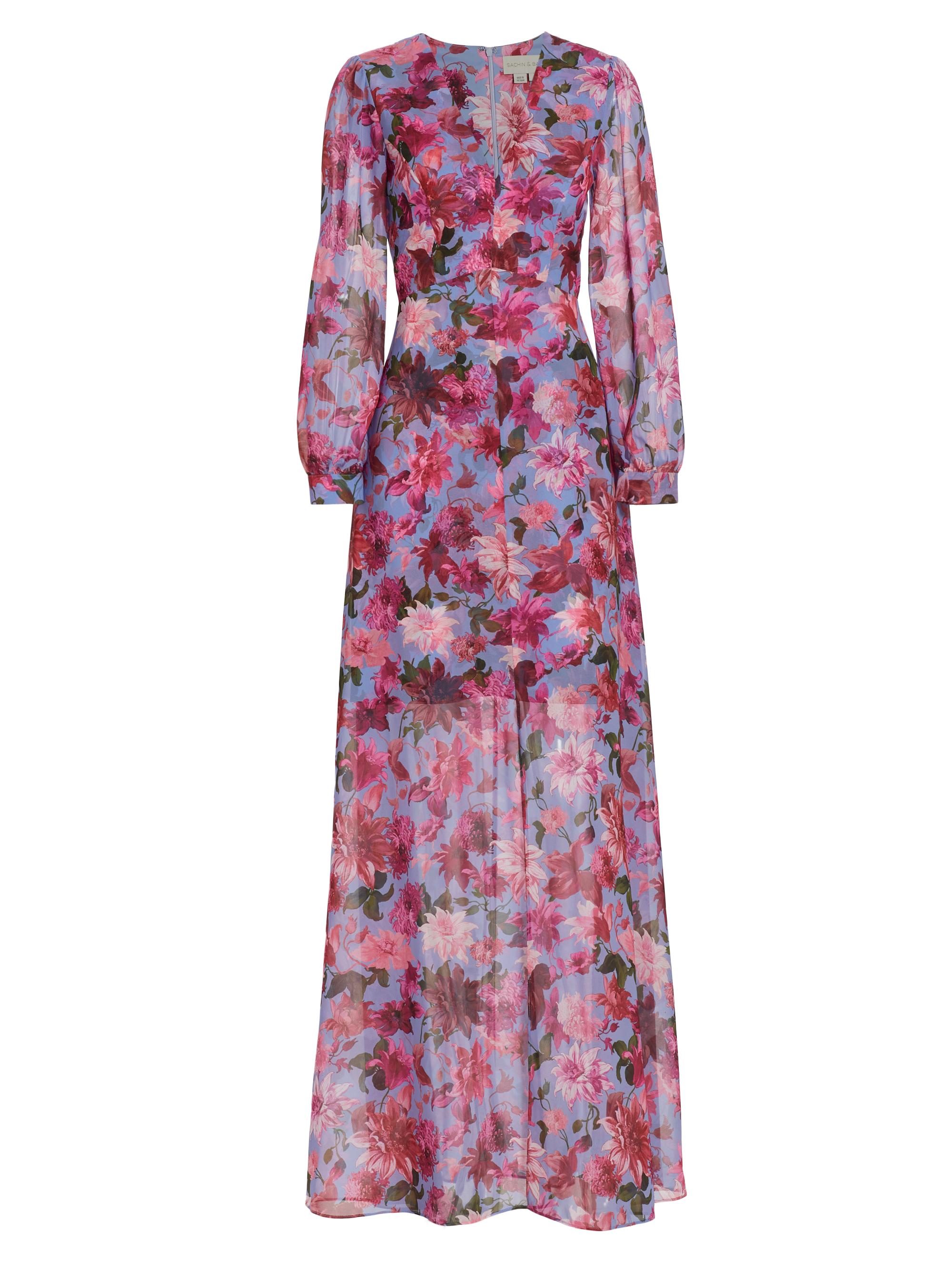 Sachin & Babi Women's Penny Floral Chiffon Gown - Pink And Periwinkle Dahlia