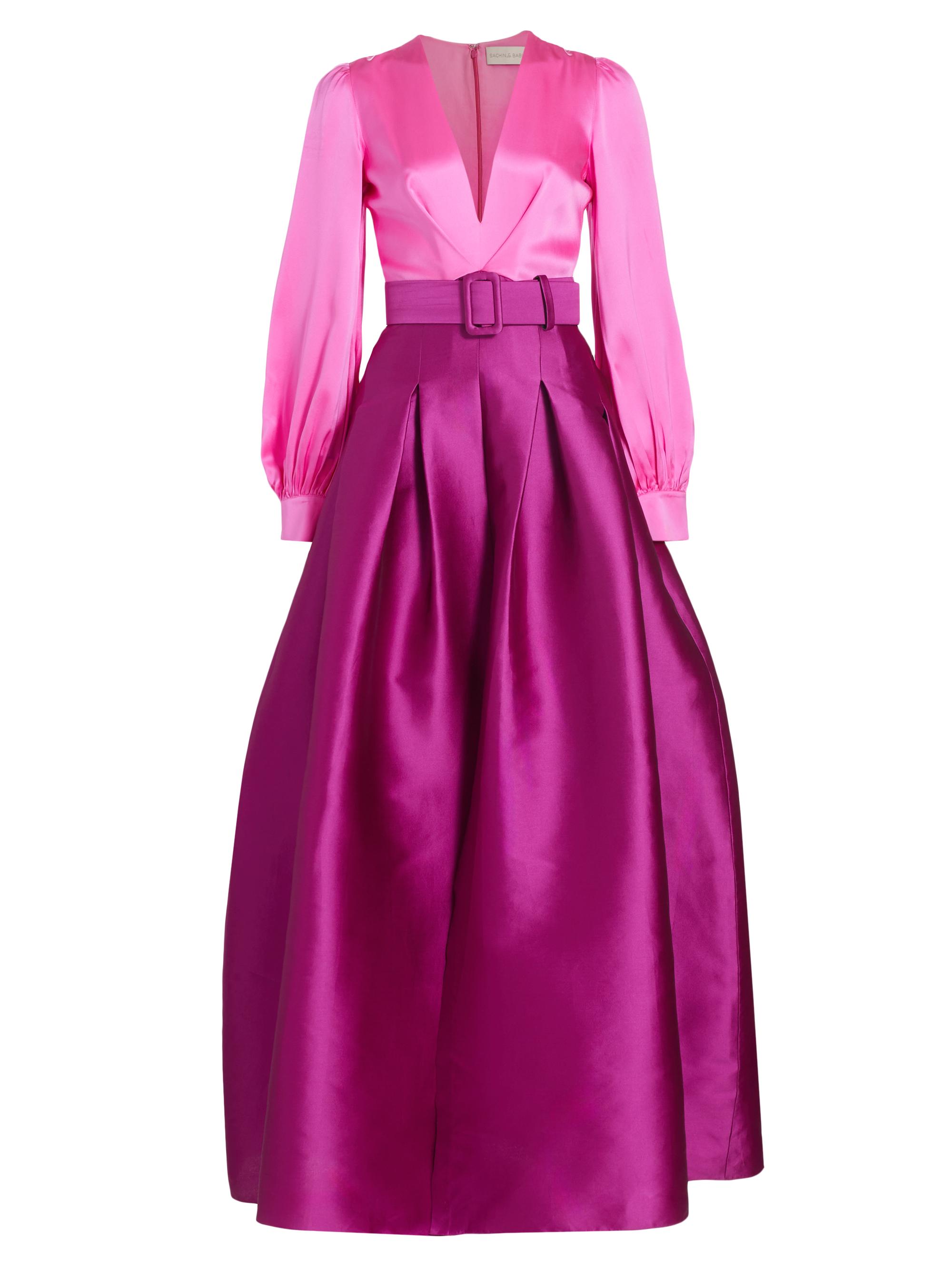Sachin & Babi Women's Zoe Satin Colorblocked Belted Gown - Pink