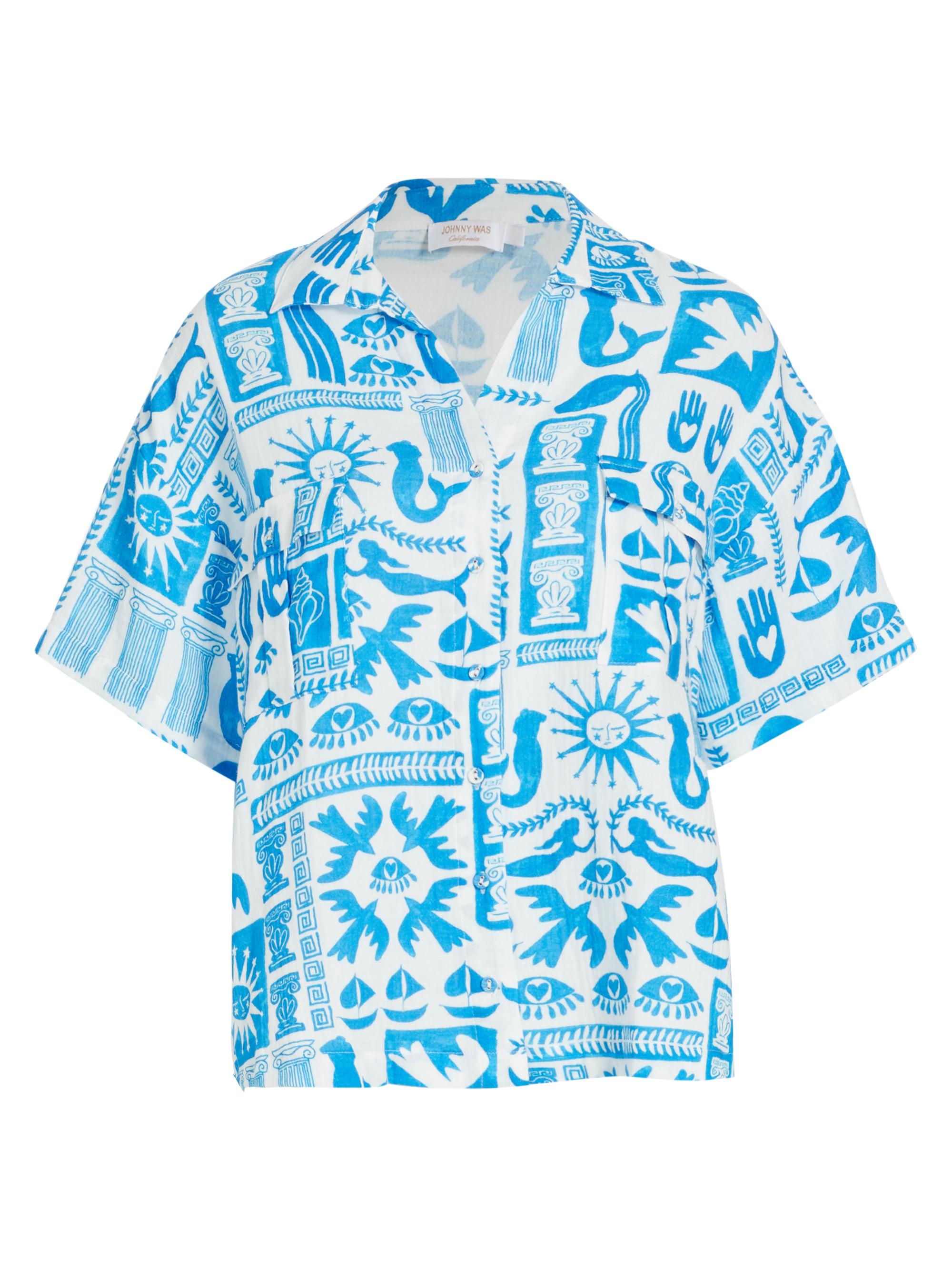 Johnny Was Women's Acantha Geometric Cotton Camp Shirt