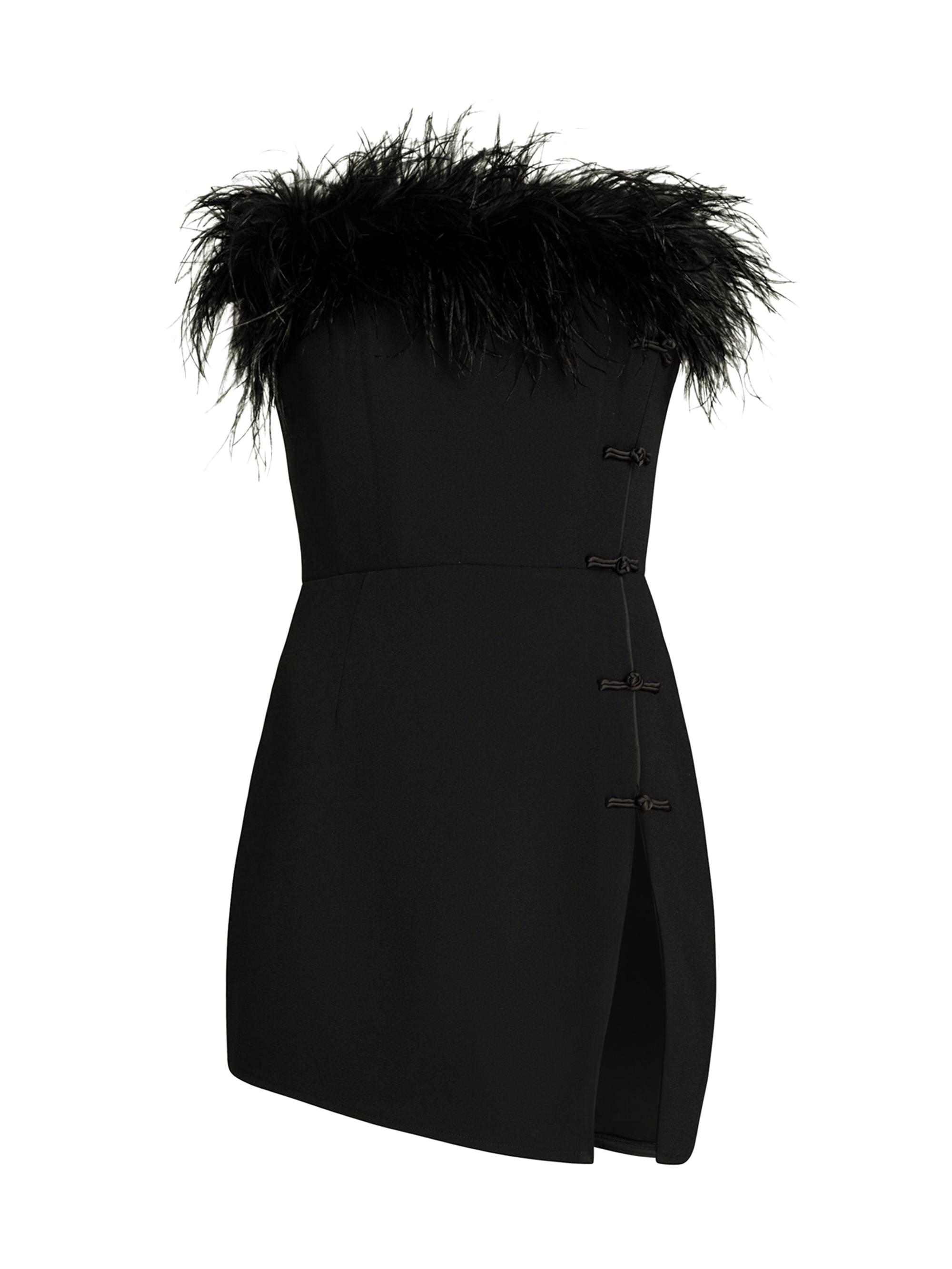 Sau Lee Women's Ima Feather-Trim Strapless Minidress - Black