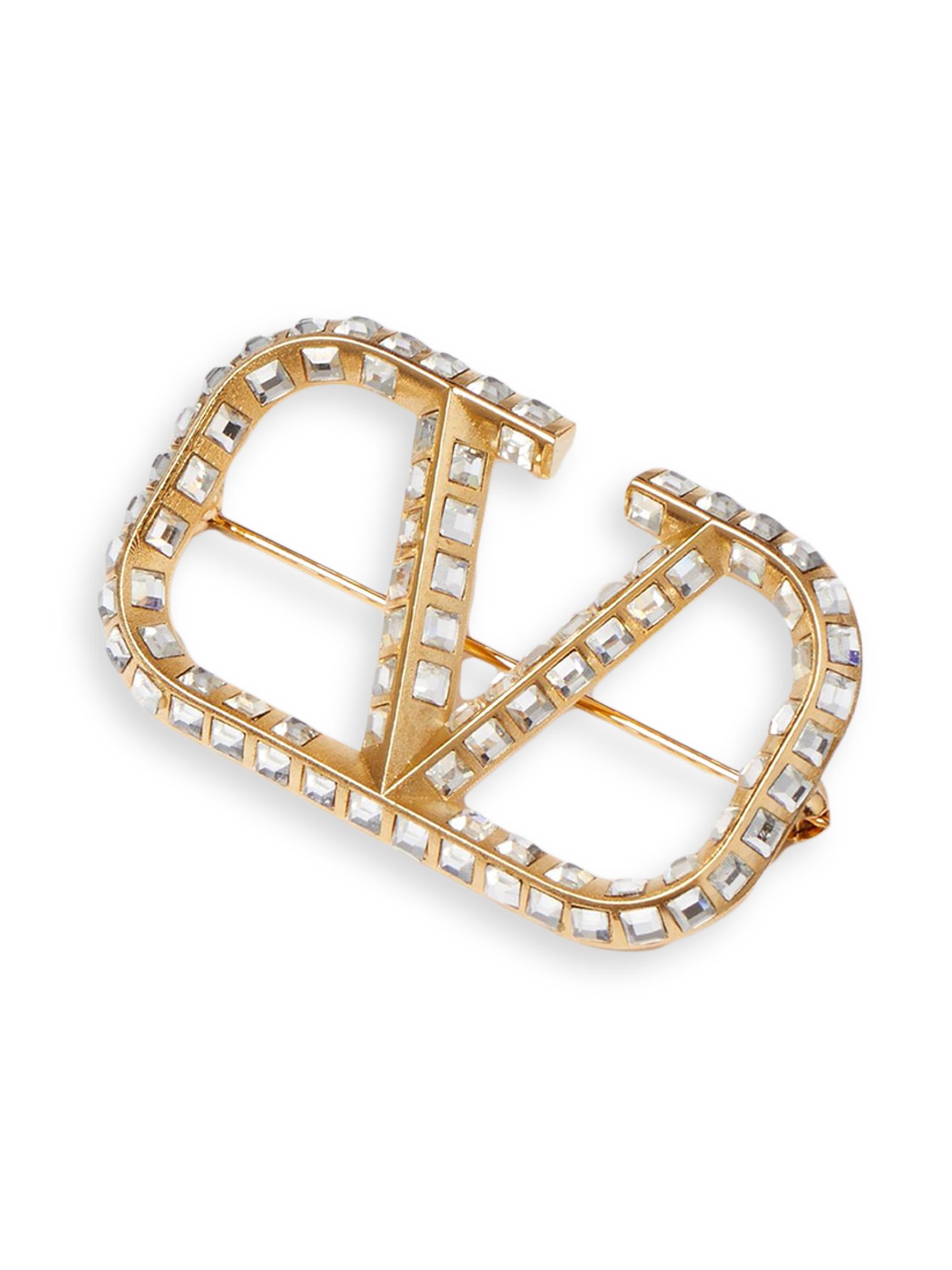 Valentino Garavani Women's VLogo Signature Metal Brooch - Gold Crystal