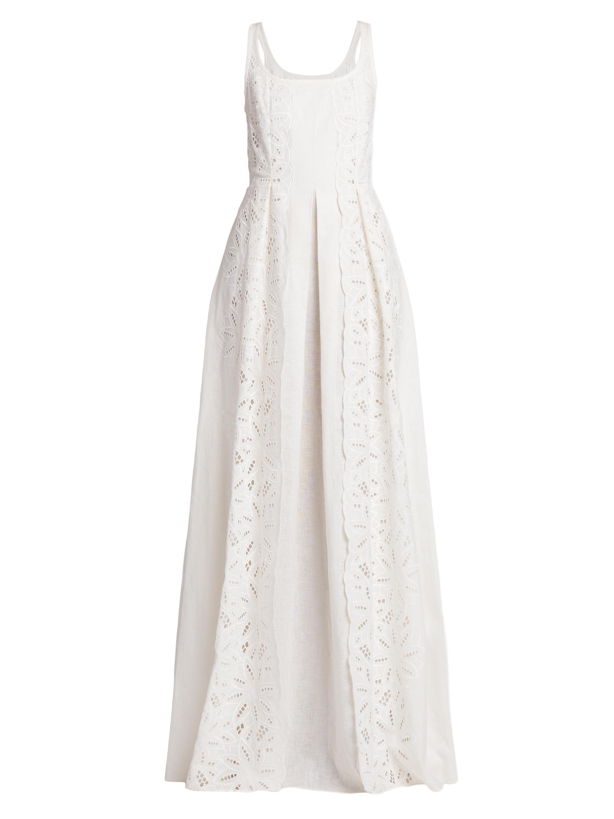 Alberta Ferretti Women's Linen-Blend Eyelet A-Line Gown - White