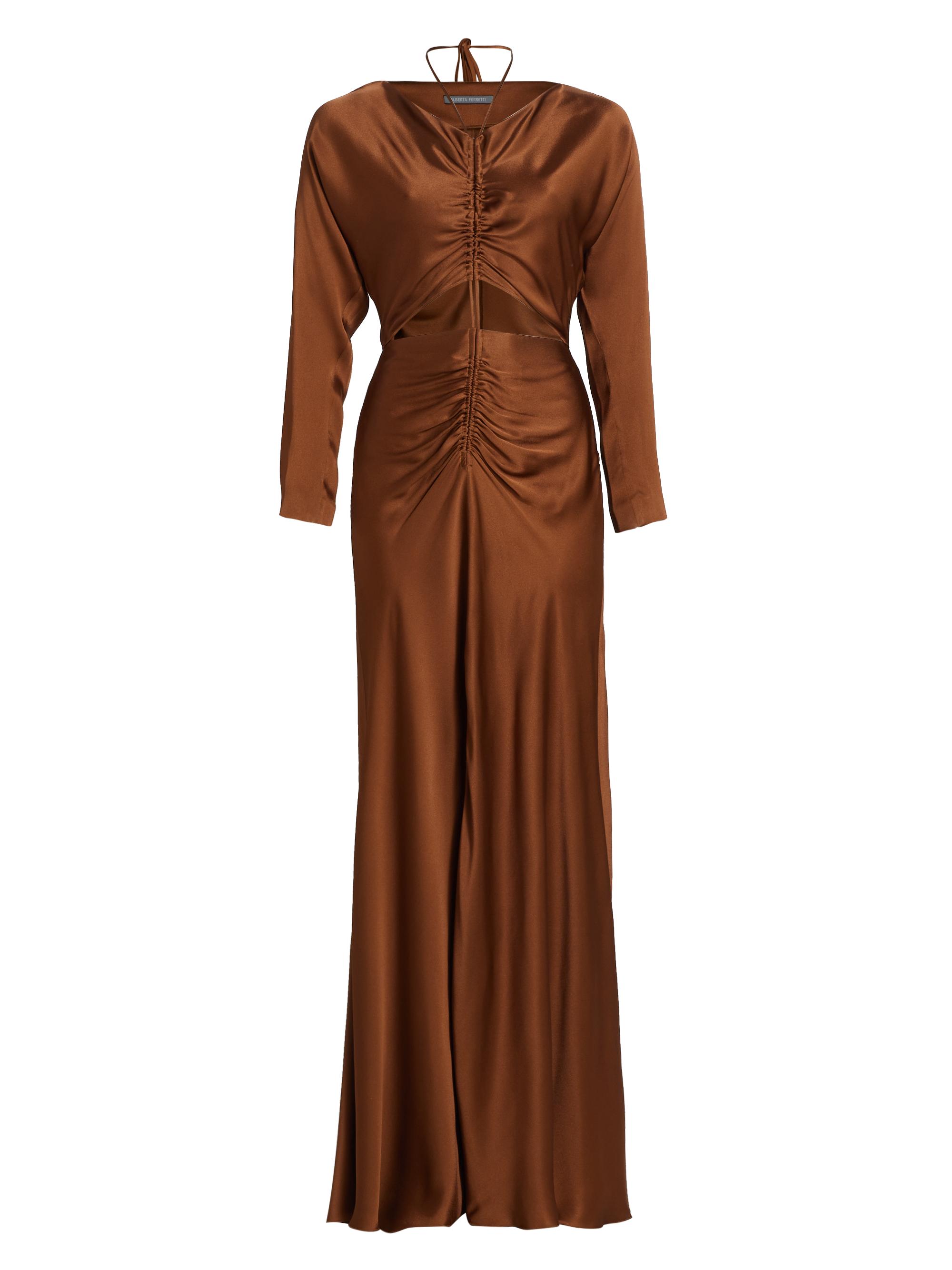 Alberta Ferretti Women's Satin Ruched Cut-Out Maxi Dress - Brown