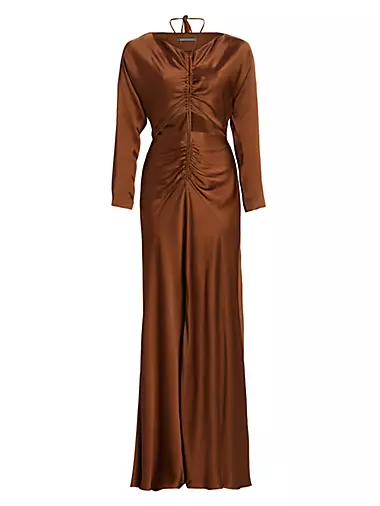Satin Ruched Cut-Out Maxi Dress