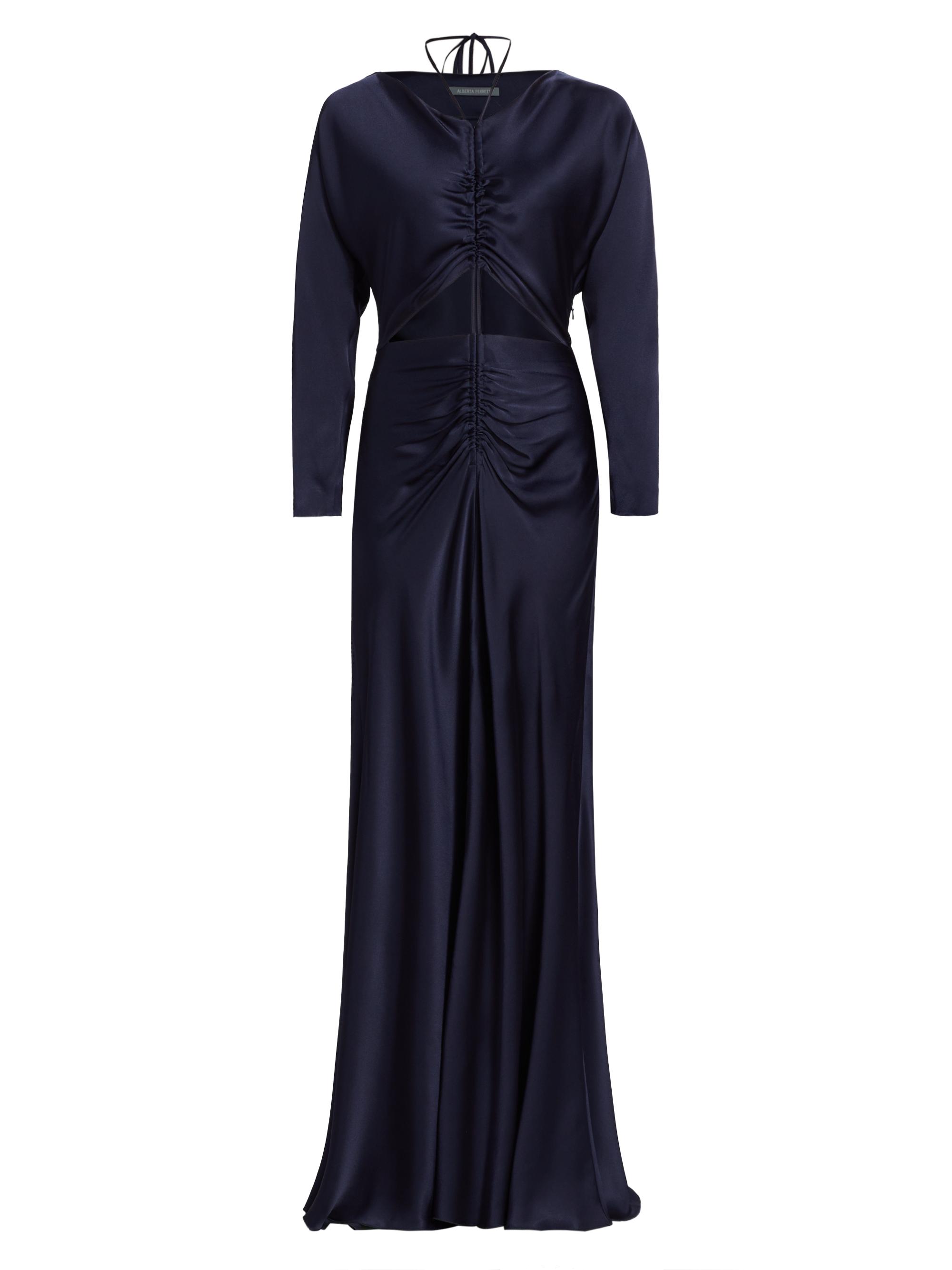 Alberta Ferretti Women's Satin Ruched Cut-Out Maxi Dress - Blue