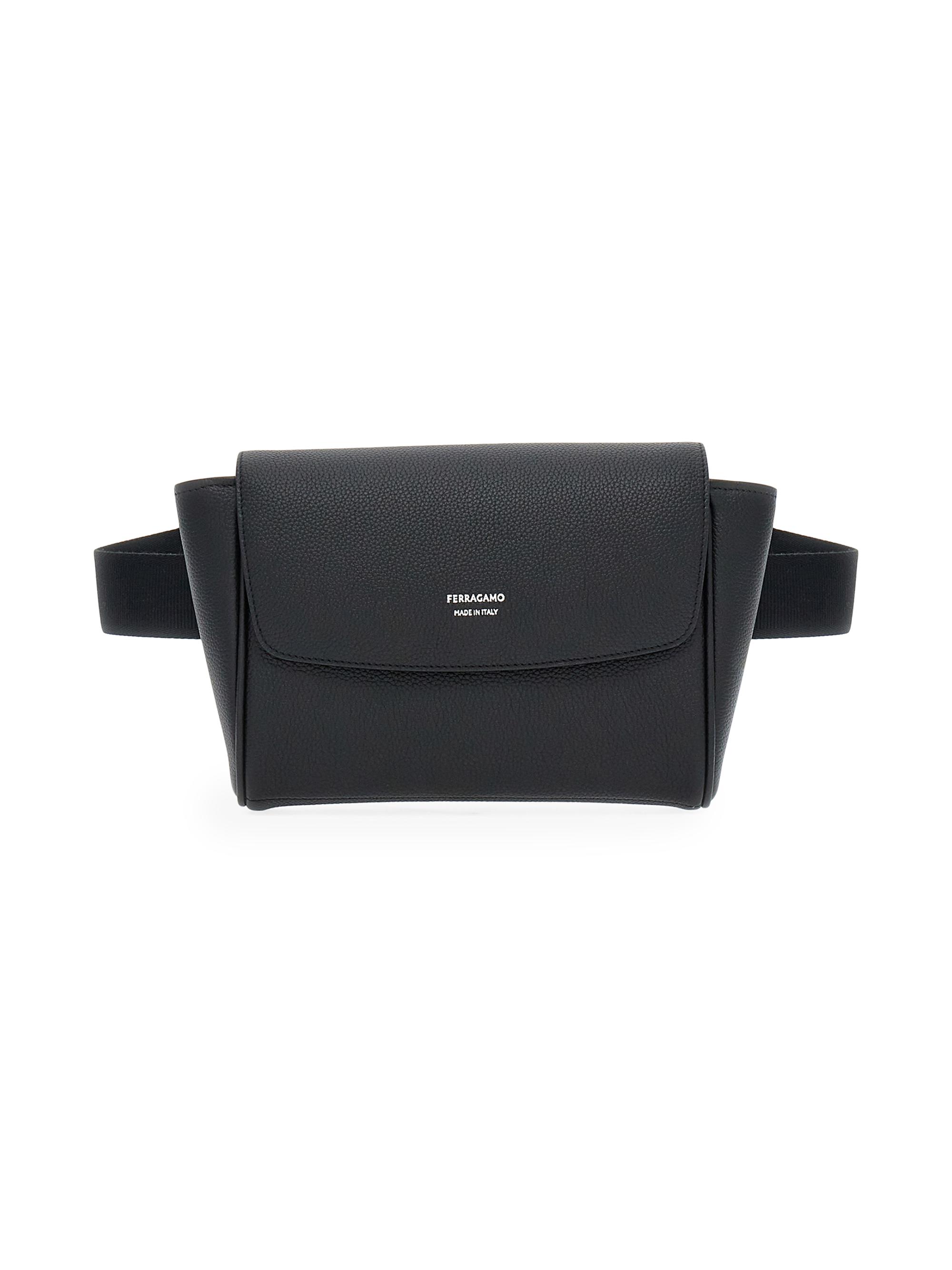 FERRAGAMO Men's Logo Leather Belt Bag - Nero