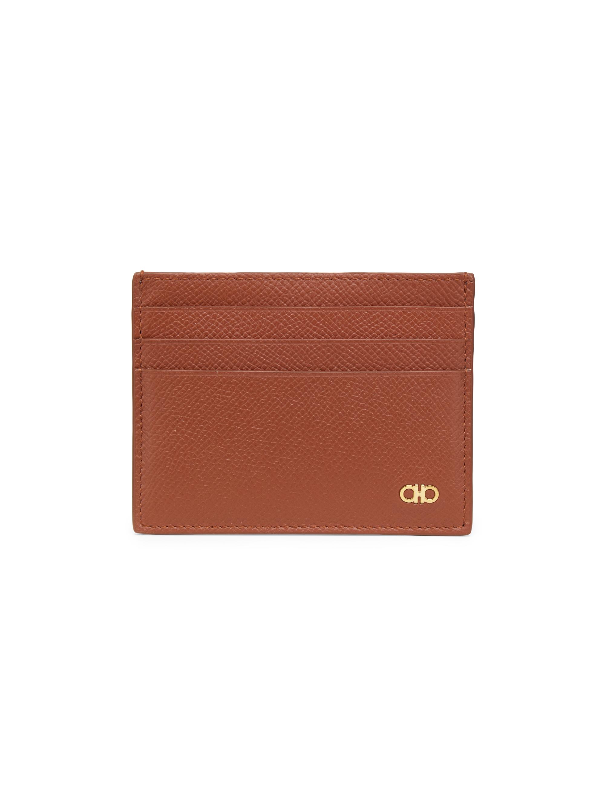FERRAGAMO Men's Micro Leather Card Holder - New Cognac