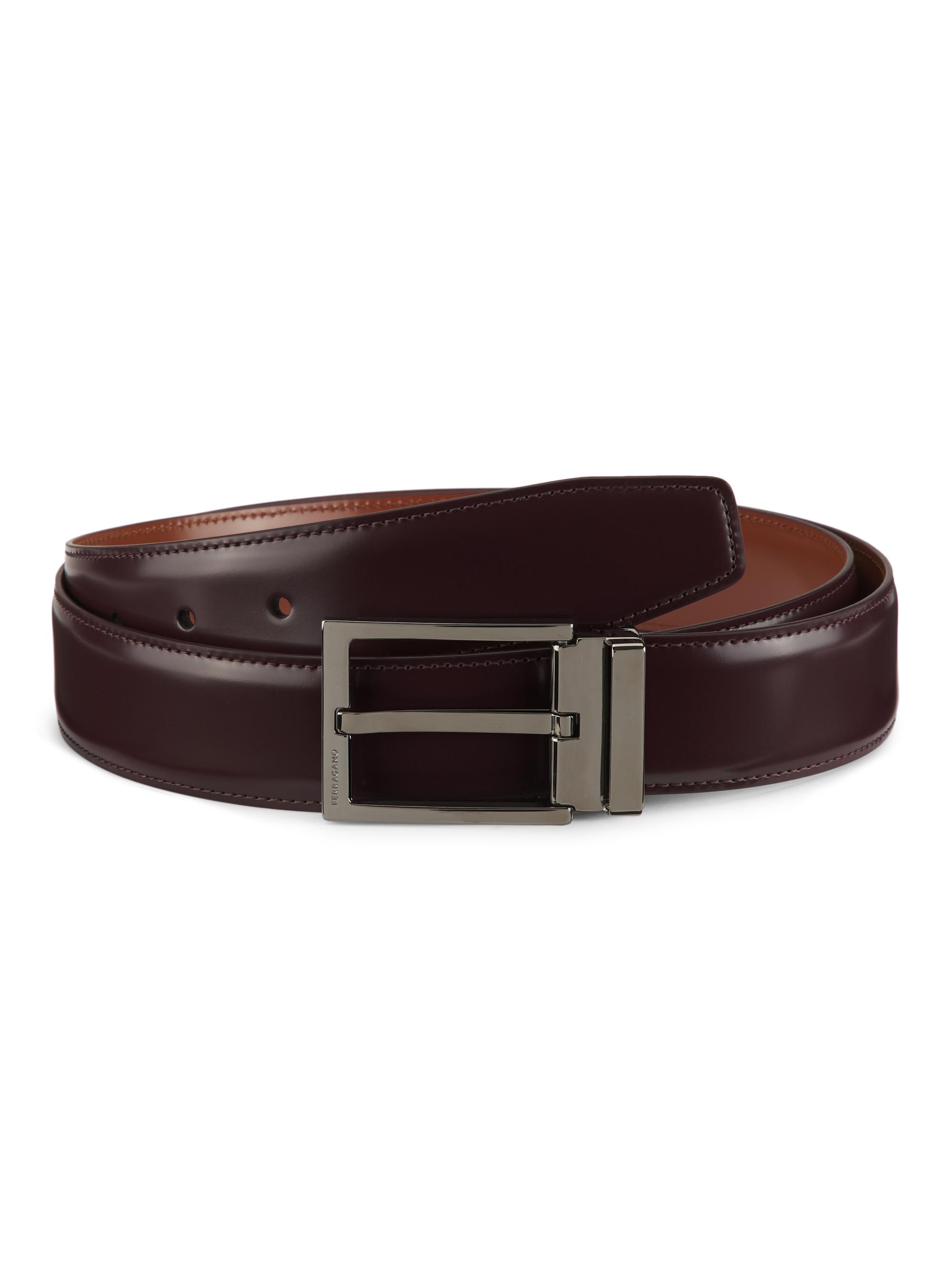 FERRAGAMO Men's Adjustable Cut-to-Size Leather Belt - Dark Barolo New Cognac