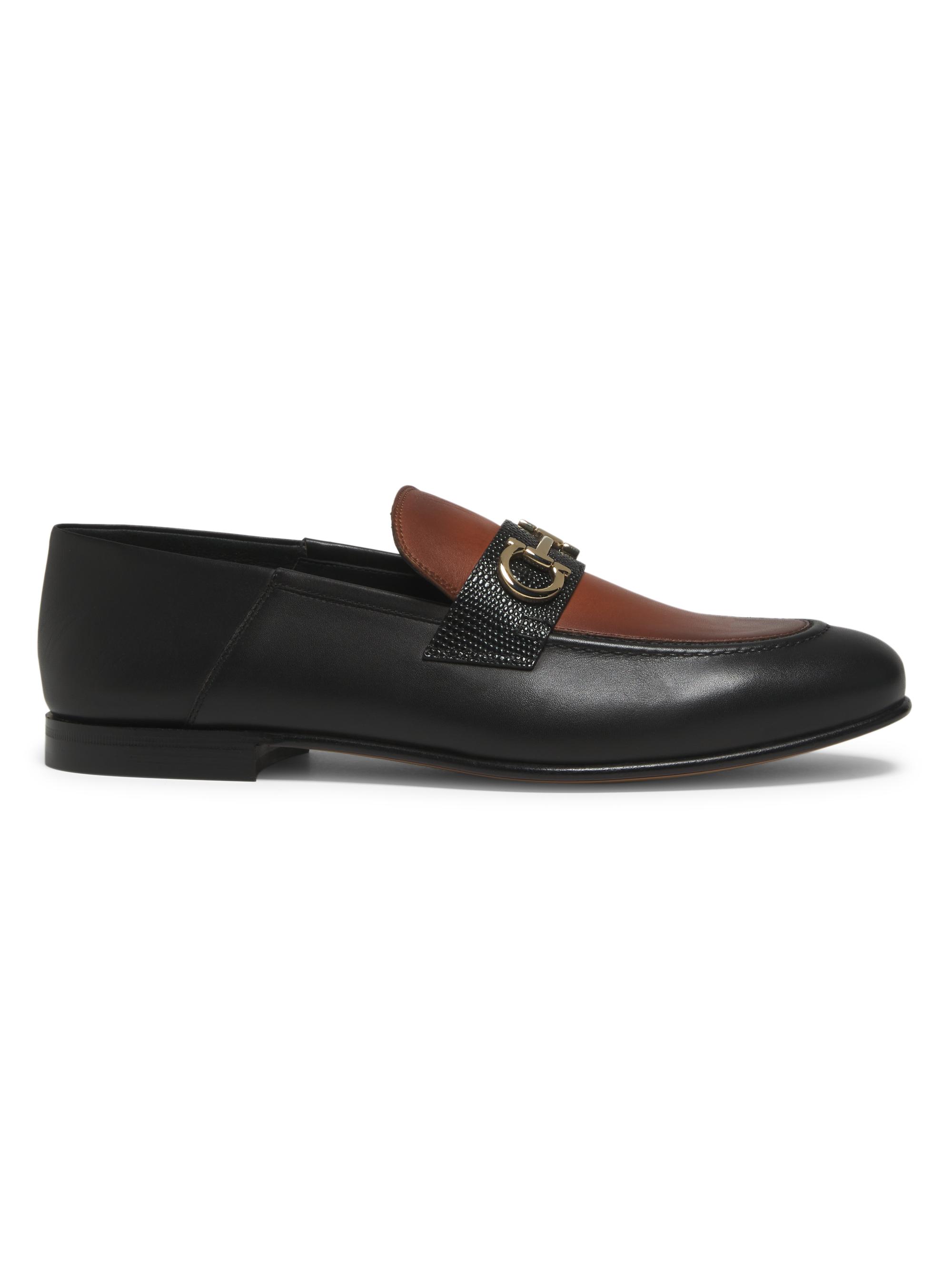 FERRAGAMO Men's Gincorsaro Leather Loafers - Nero Cognac