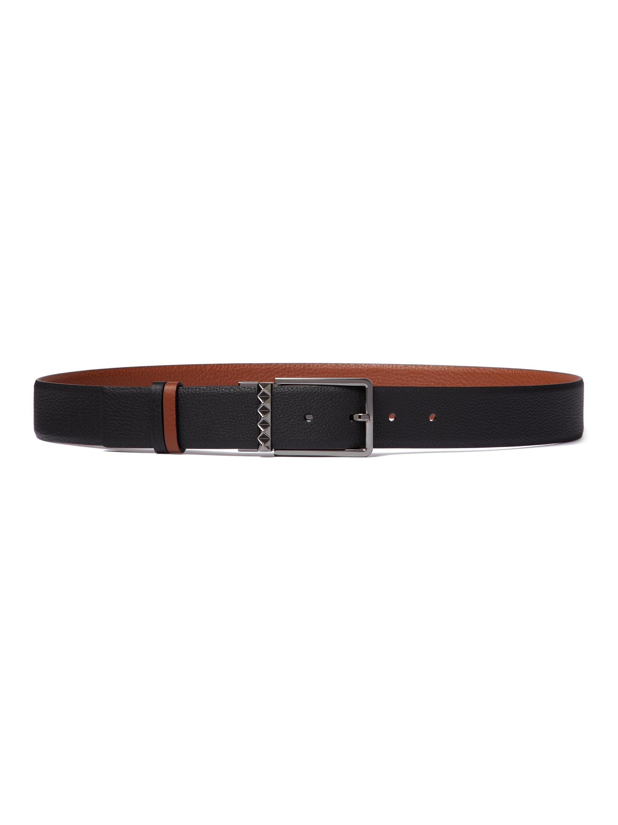 Valentino Garavani Men's Rockstud Reversible Belt In Grainy Calfskin 35MM - Black Saddle Brown