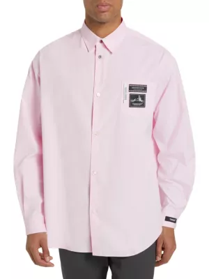 Undercover Men's logo-patch Cotton Button-Up Shirt - Pink - Size Large