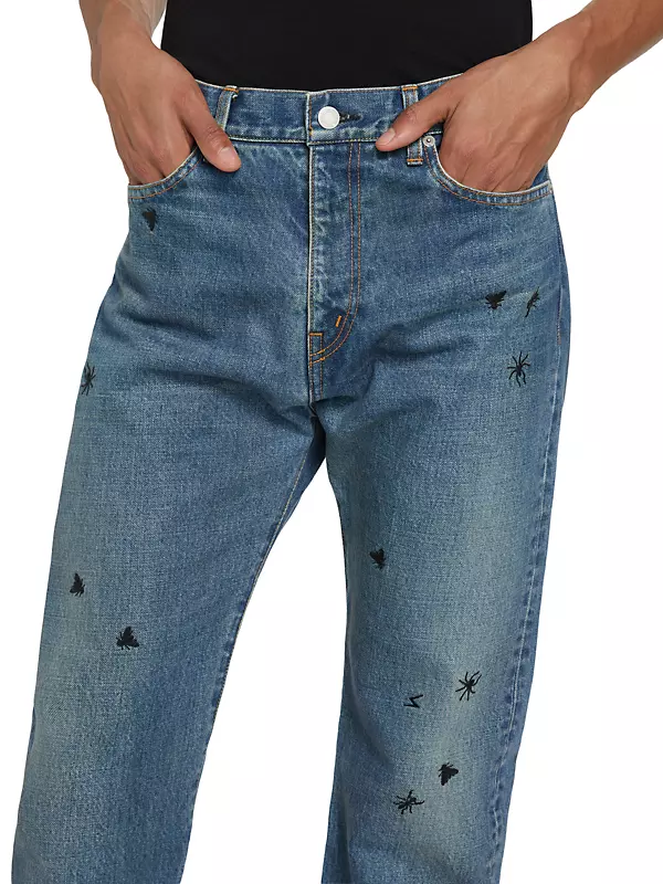 Shop Undercover Insect Embroidered Straight-Leg Denim Pants | Saks 