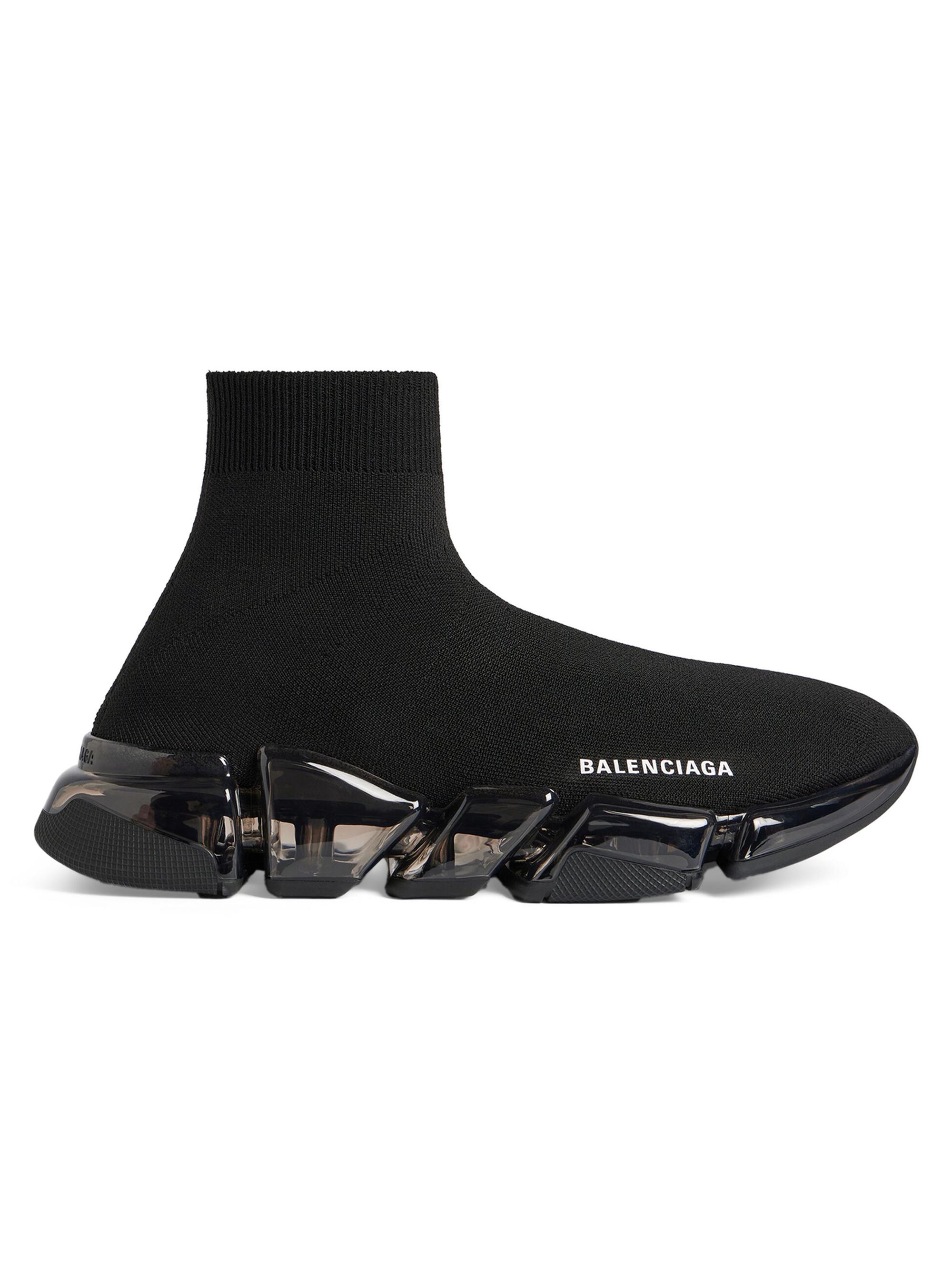 Balenciaga Men's Speed 2.0 Full Clear Sole Knit Sneakers - Black
