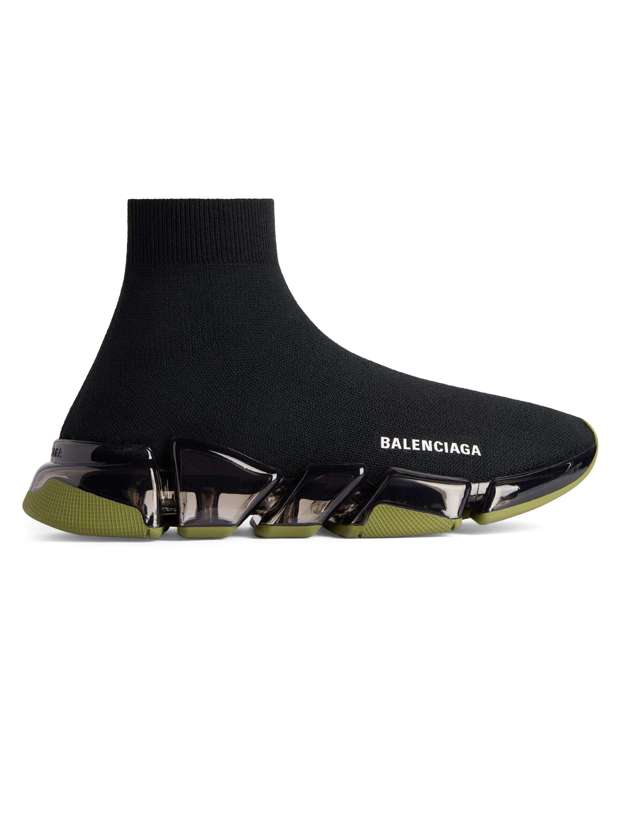Balenciaga Men's Speed 2.0 Full Clear Sole Knit Sneakers - Black Khaki