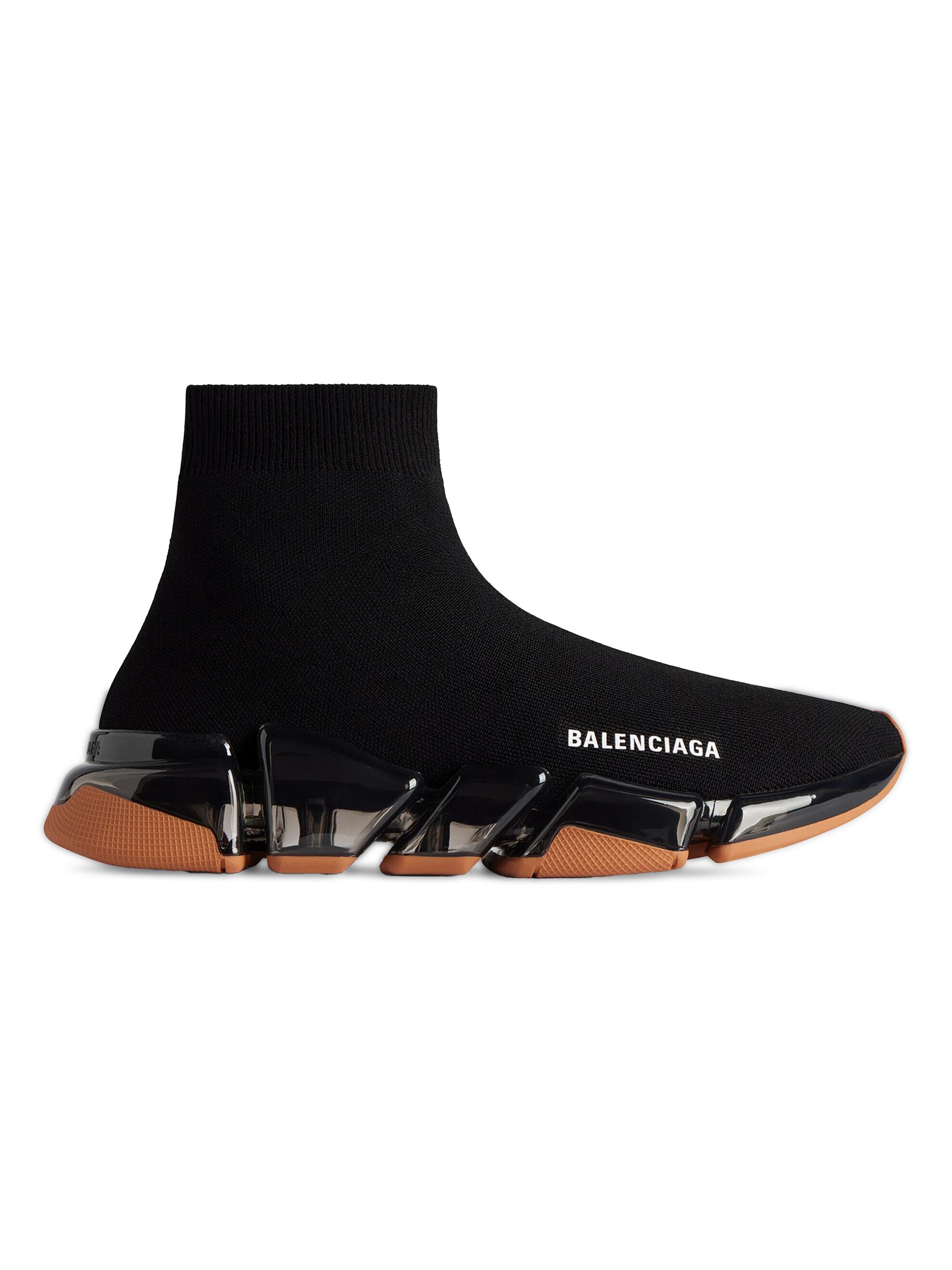 Balenciaga Men's Speed 2.0 Full Clear Sole Knit Sneakers - Black Orange