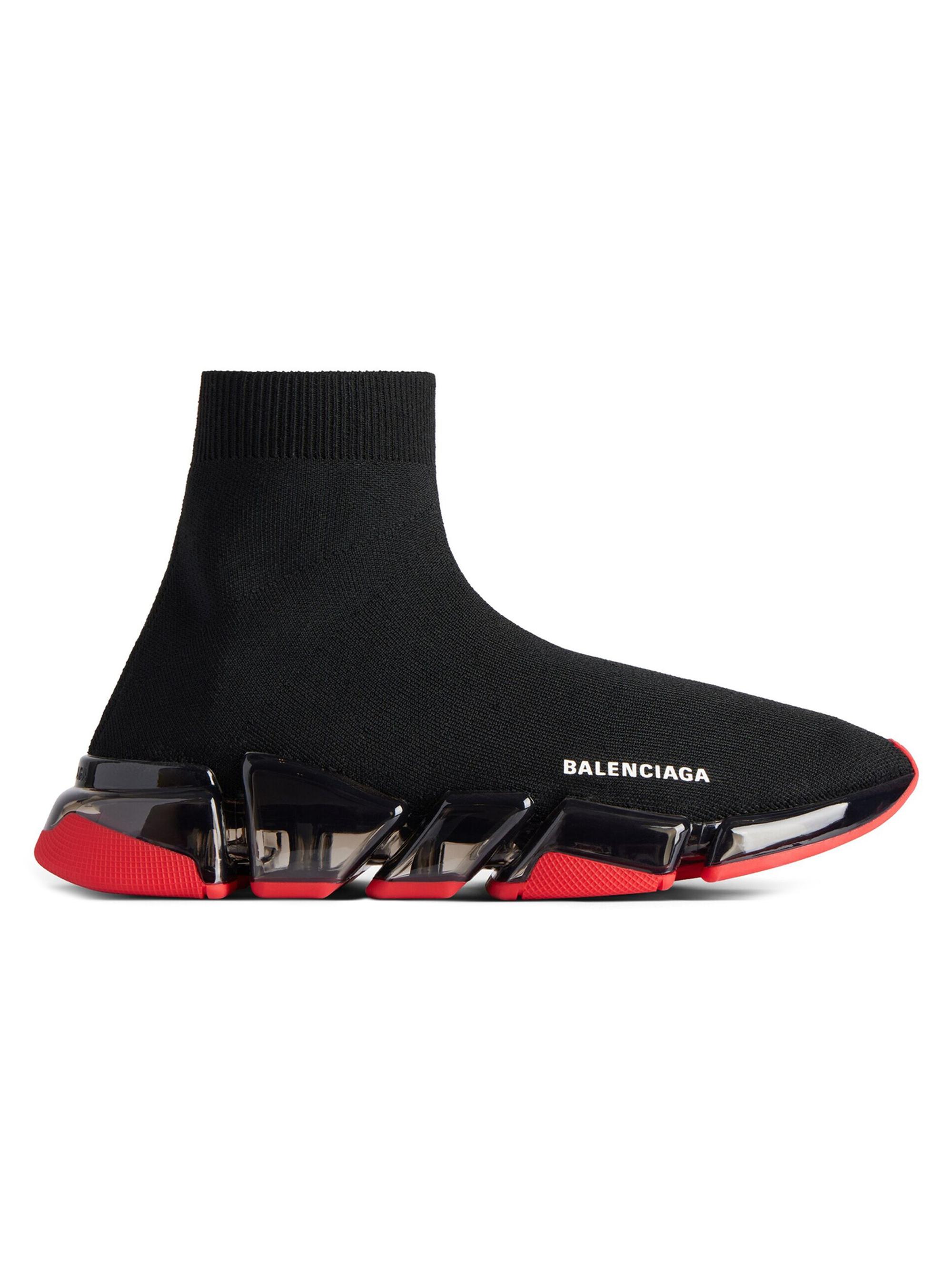 Balenciaga Men's Speed 2.0 Full Clear Sole Knit Sneakers - Black Red