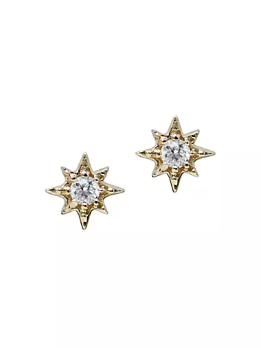 Aztec 14K Yellow Gold & 0.02 TCW Diamond Star Stud Earrings