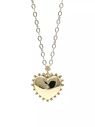 Dew Drop 14K Yellow Gold & 0.13 TCW Diamond Heart Locket Necklace