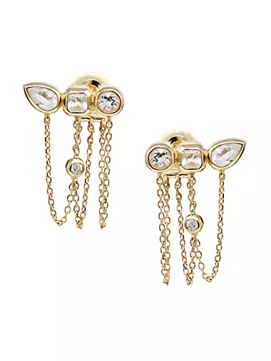 Cléo Mlia Triple Stone 14K Yellow Gold, 0.12 TCW Diamond & Topaz Earrings