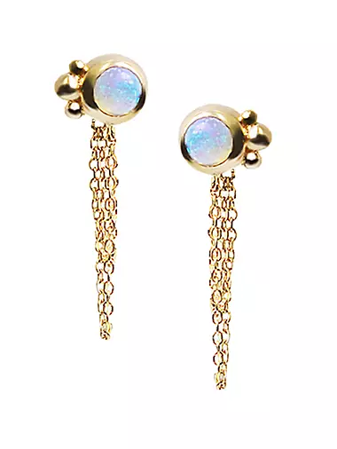 Dew Drop Bonheur 14K Yellow Gold & Australian Opal Chain Drop Earrings