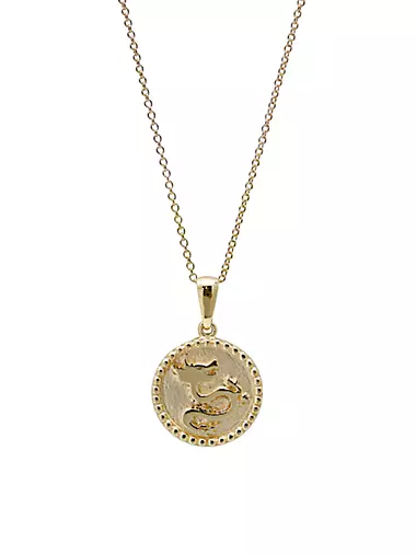 Dew Drop 14K Yellow Gold Dragon Medallion Pendant Necklace