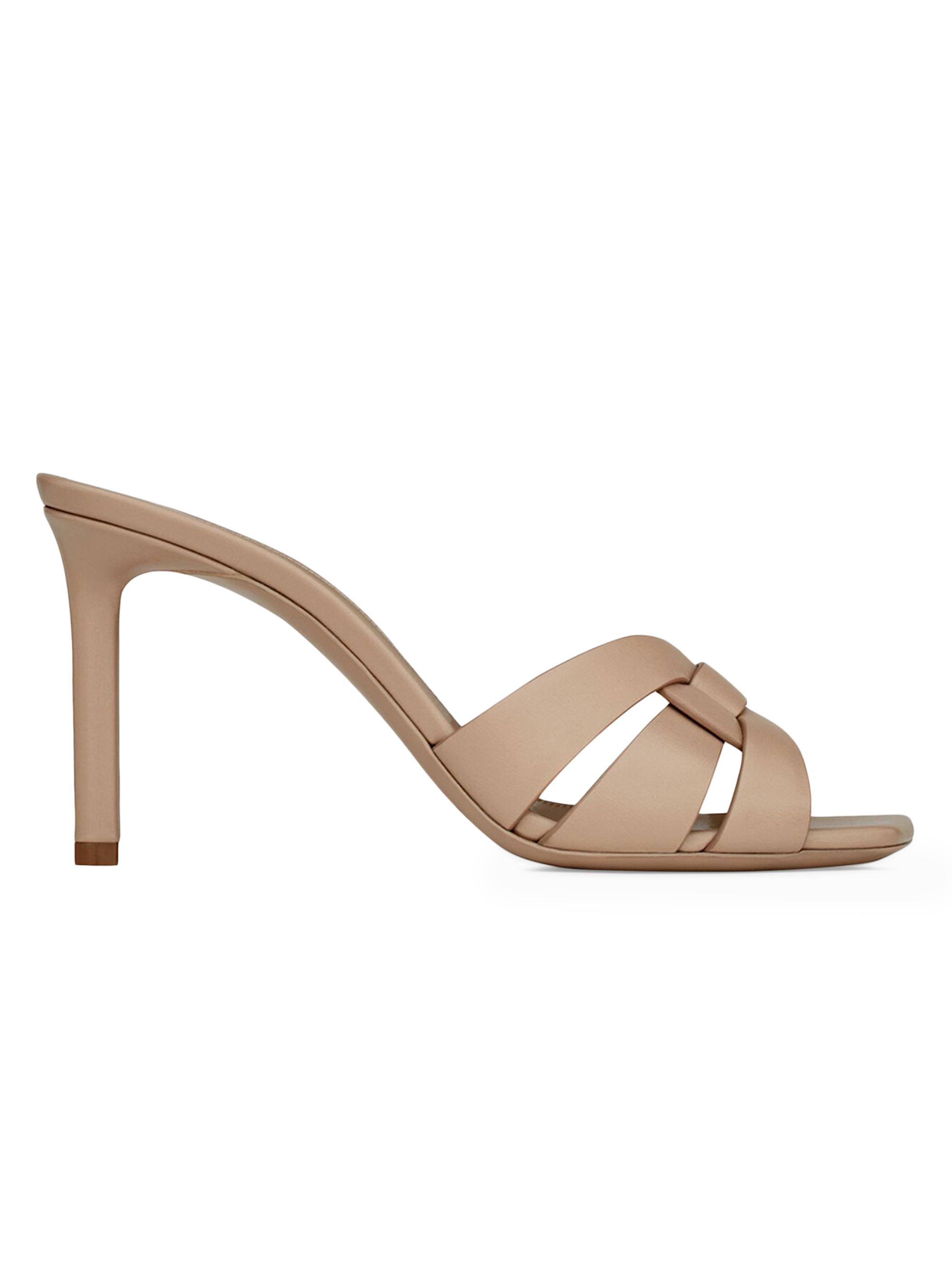 Saint Laurent Women's Tribute Mules In Smooth Leather - Dark Beige