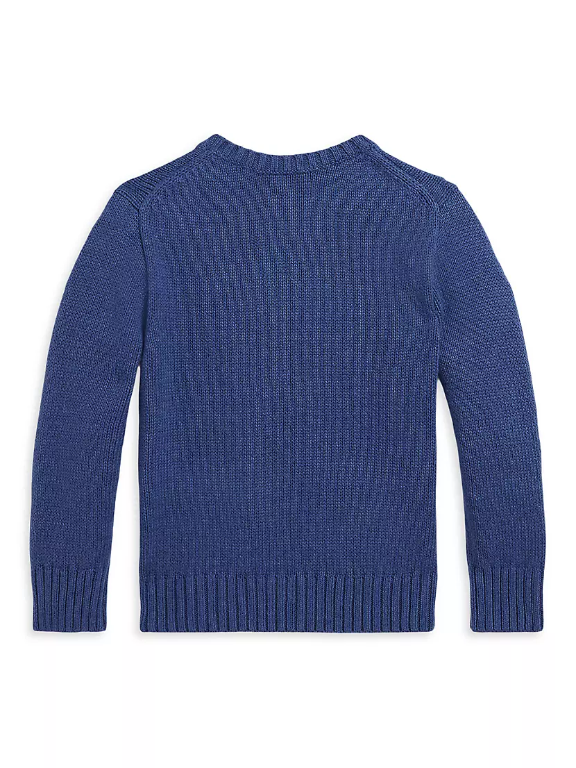 RALPH LAUREN - Crew-neck sweater with light blue Polo Bear