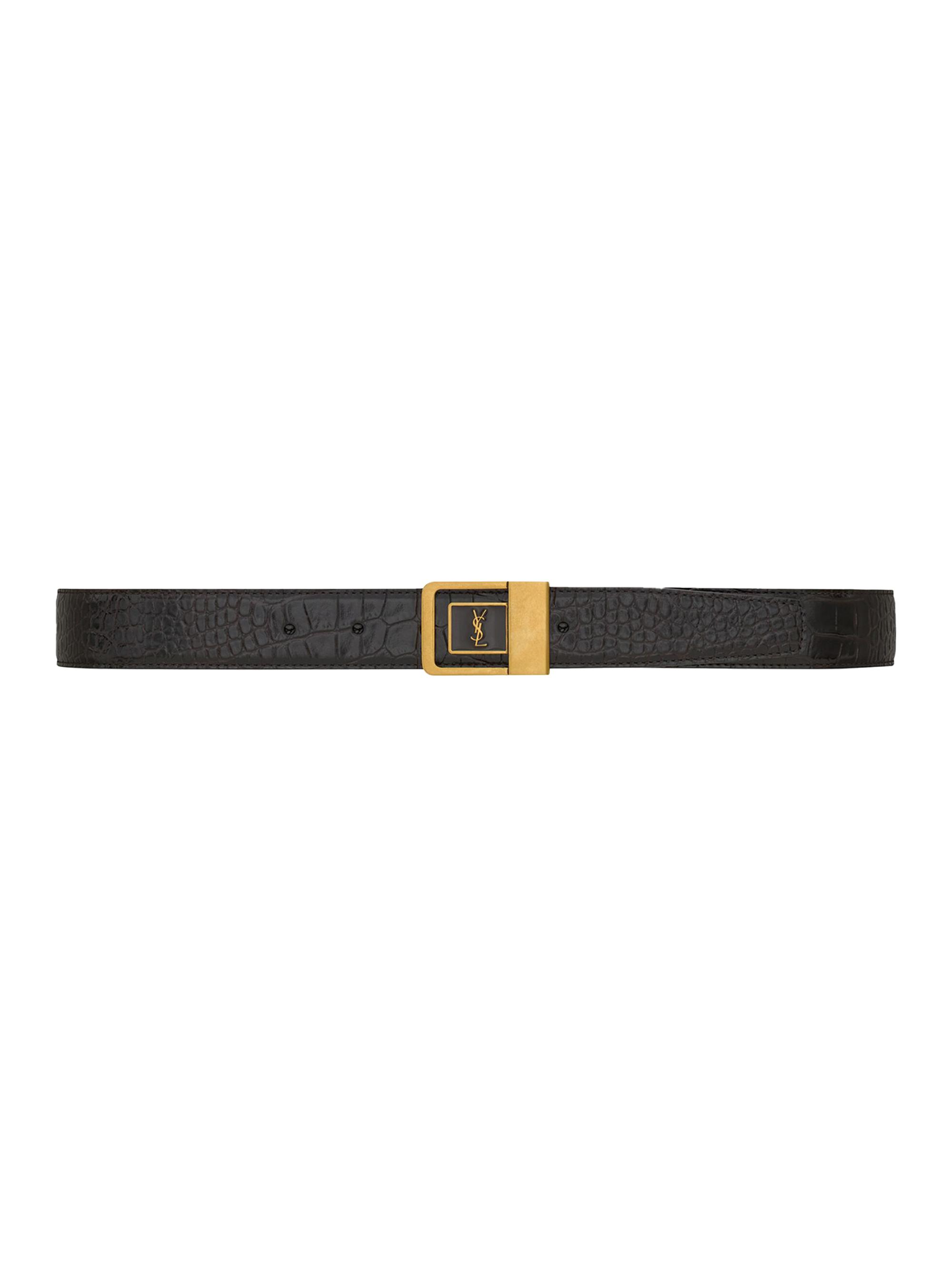 Saint Laurent Women's LA 66 Buckle Belt in Crocodile-Embossed Leather - Fondente
