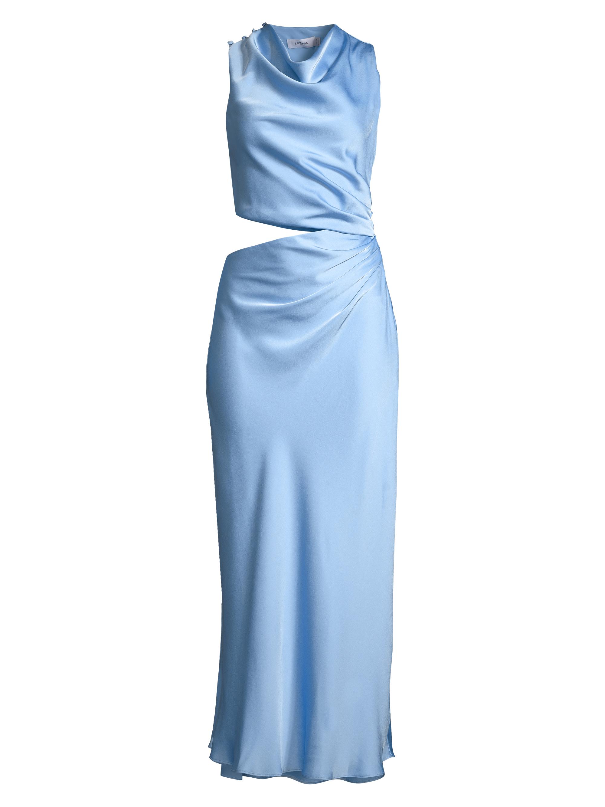Misha Women's Amadeus Cowlneck Satin Maxi Dress - Hydrangea Blue