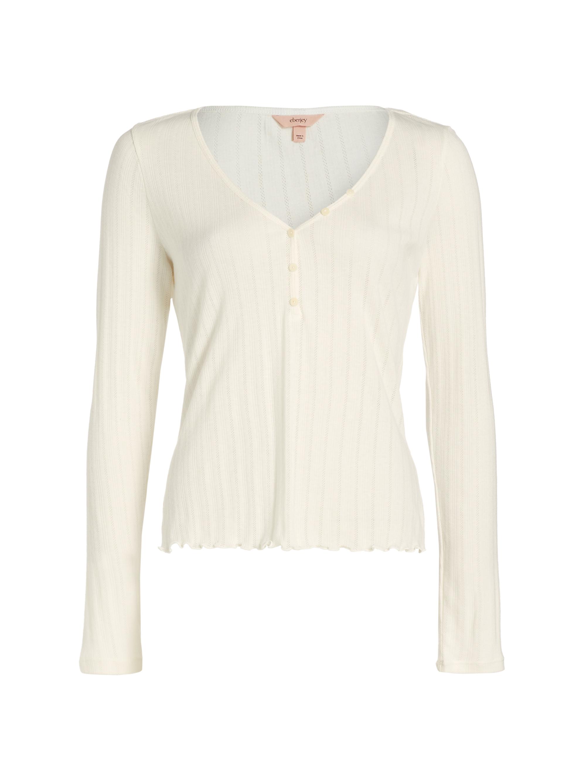 Eberjey Women's Pointelle V-Neck Henley Top -
