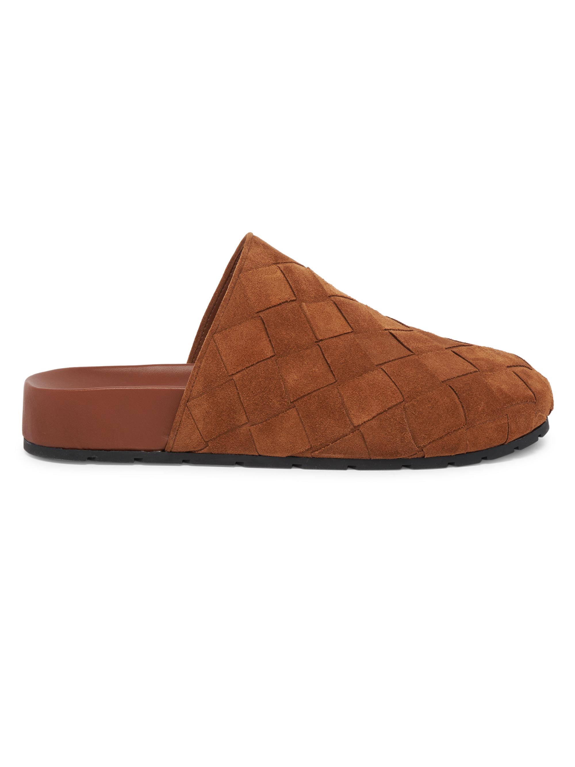 Bottega Veneta Men's Reggie Intrecciato Suede Mules - Caramel
