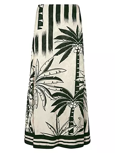 Siena Dusty Trail Palm Print Midi-Skirt