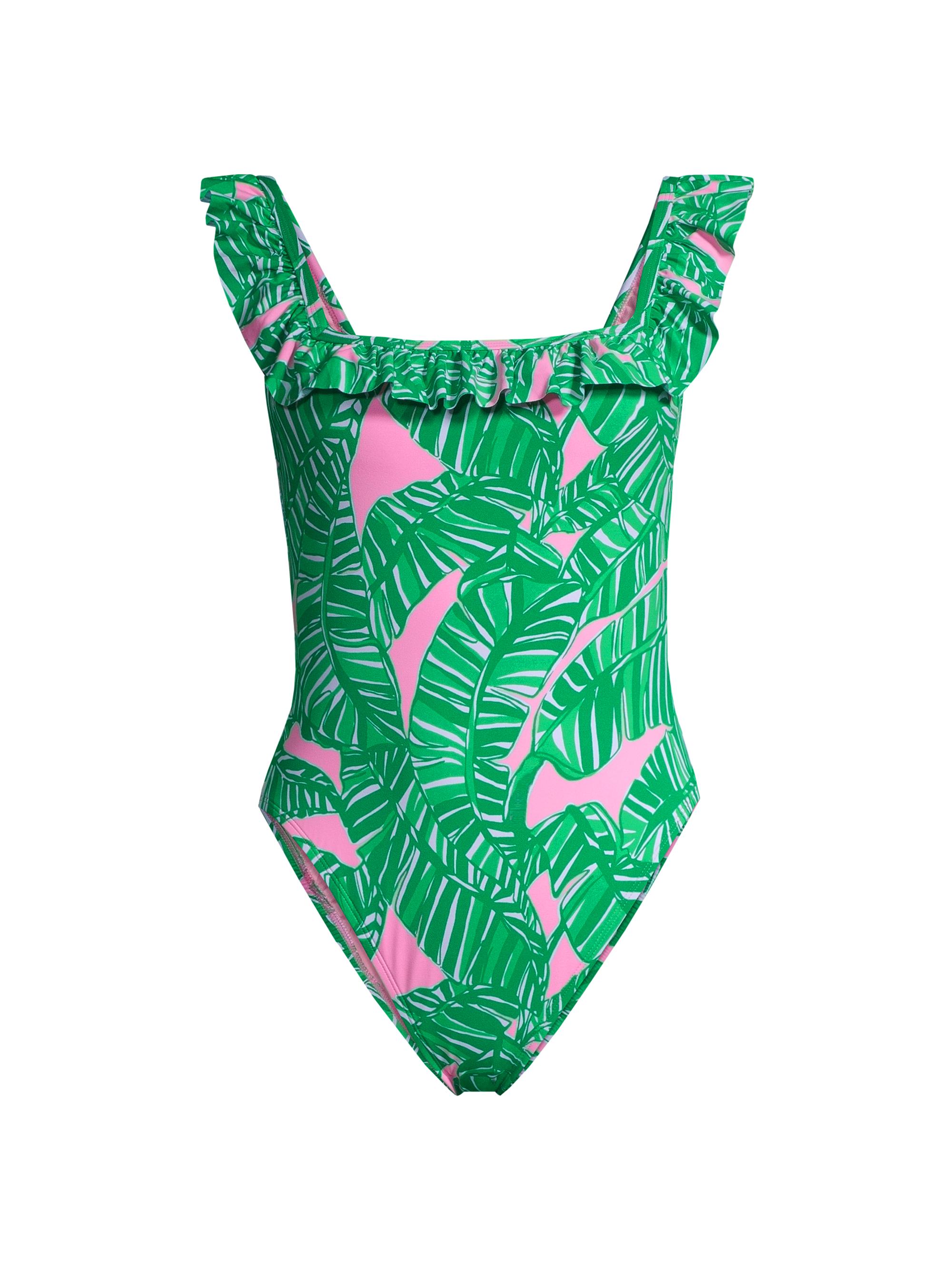 Lilly Pulitzer Women's Aemma Leaf Ruffled One-Piece Swimsuit - Conch Shell Pink