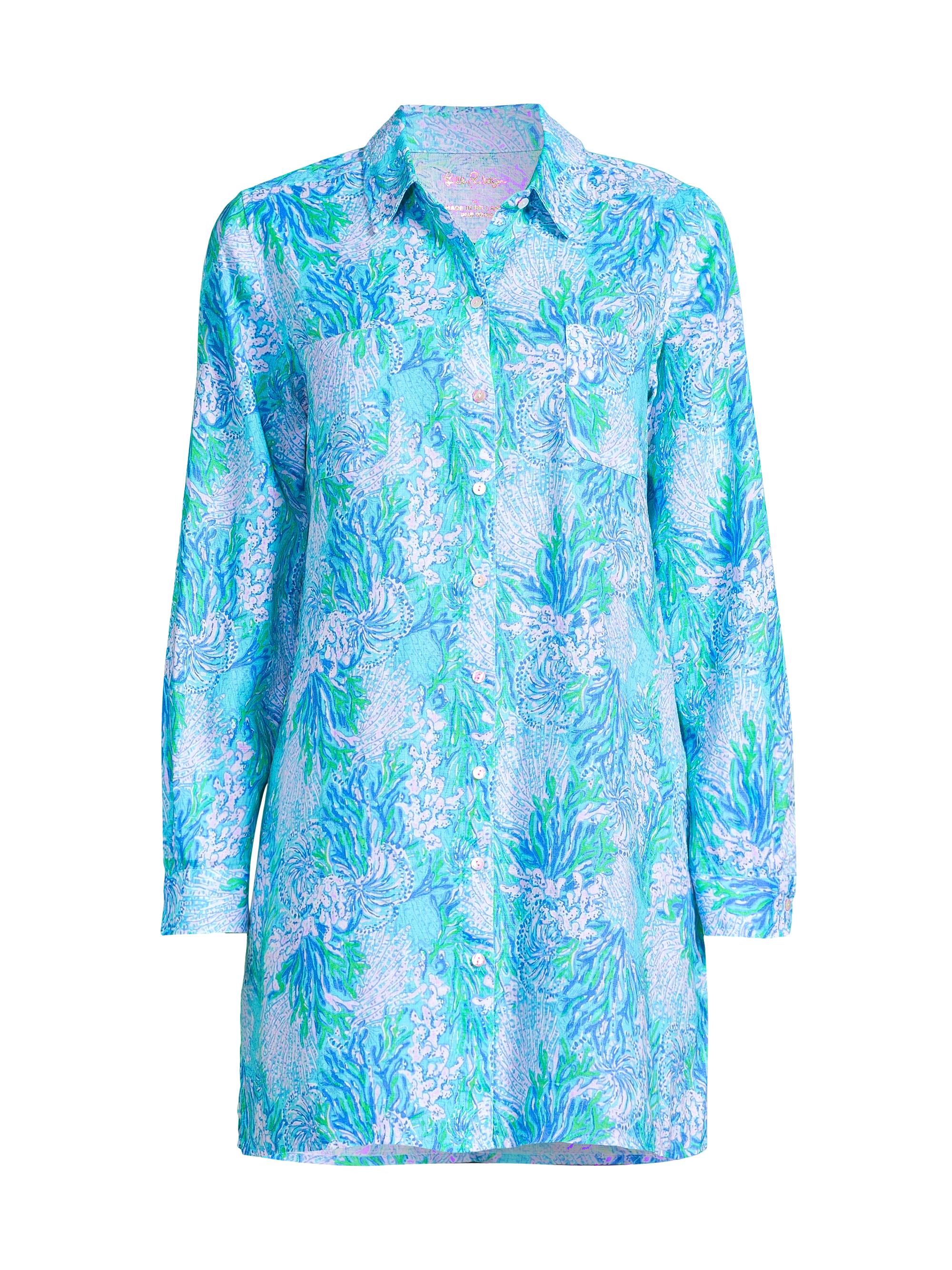Lilly Pulitzer Women's Lagoon Linen Cover-Up Shirt - Las Olas Aqua
