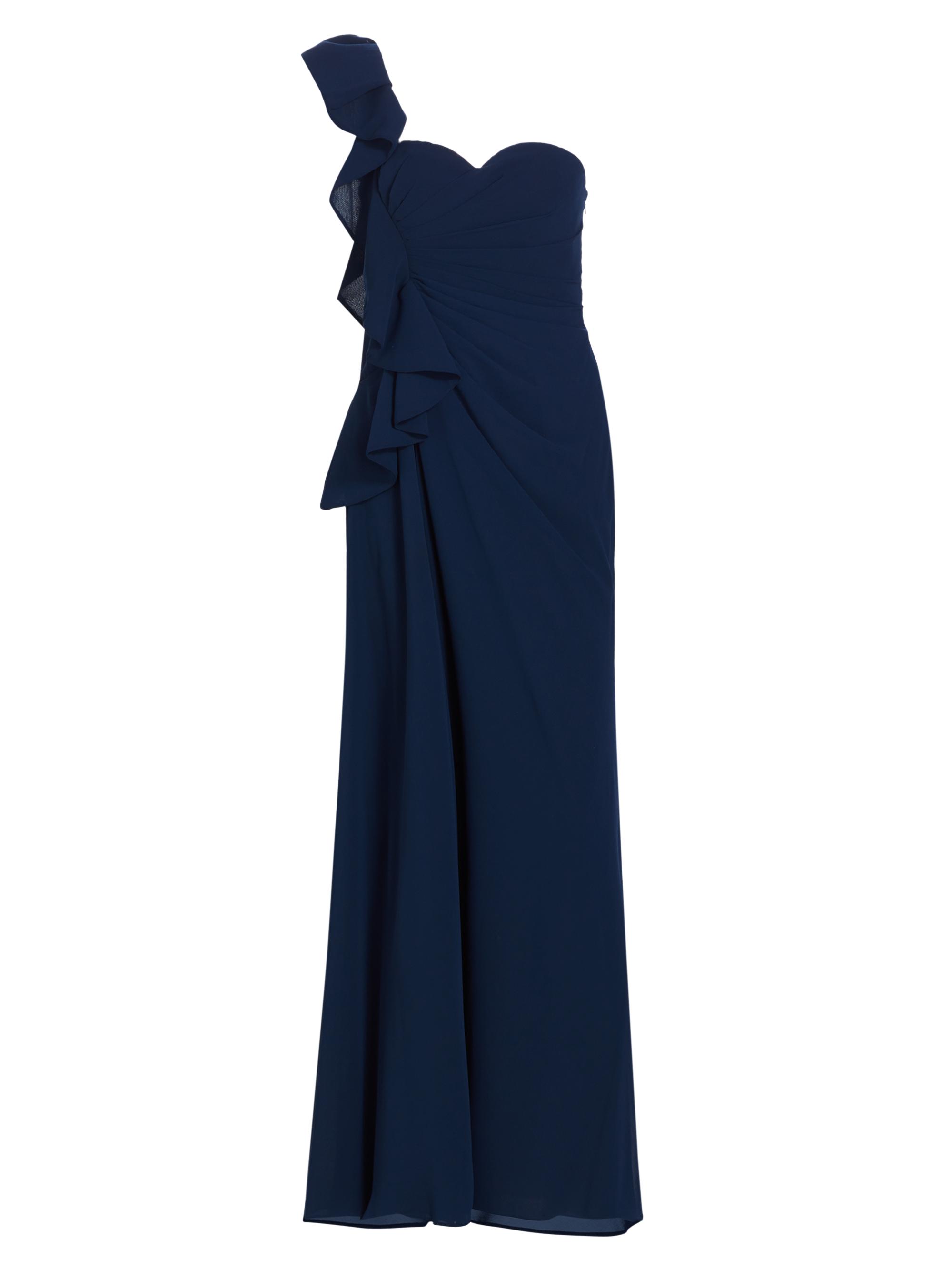 Badgley Mischka Women's Botanical Leaf Ruffled One-Shoulder Chiffon Gown - Navy