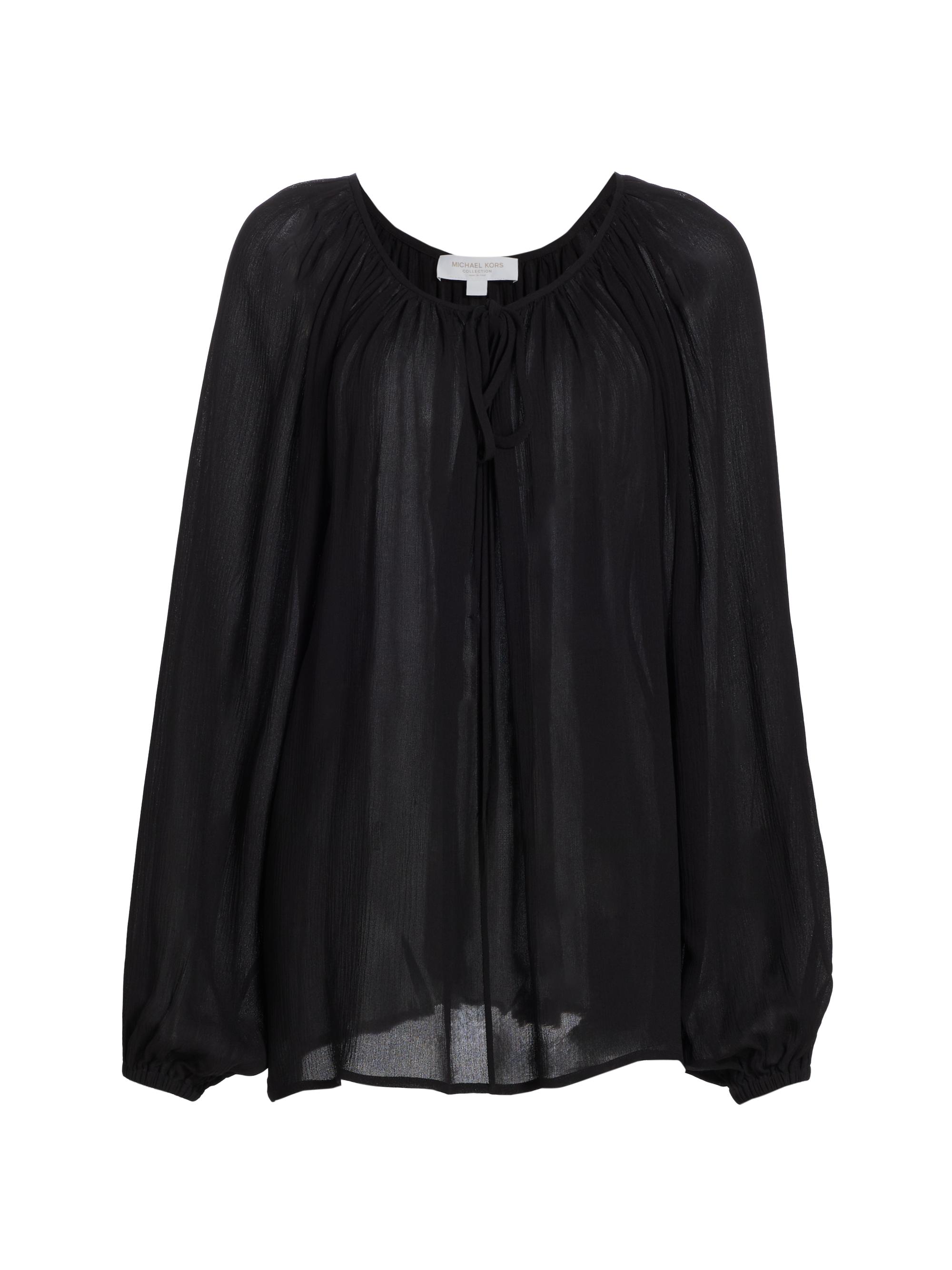Michael Kors Collection Women's Crinkled Chiffon Tie Blouse - Black