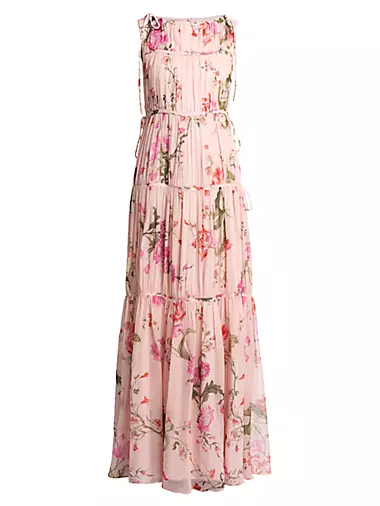 Tiered Floral Silk Gown