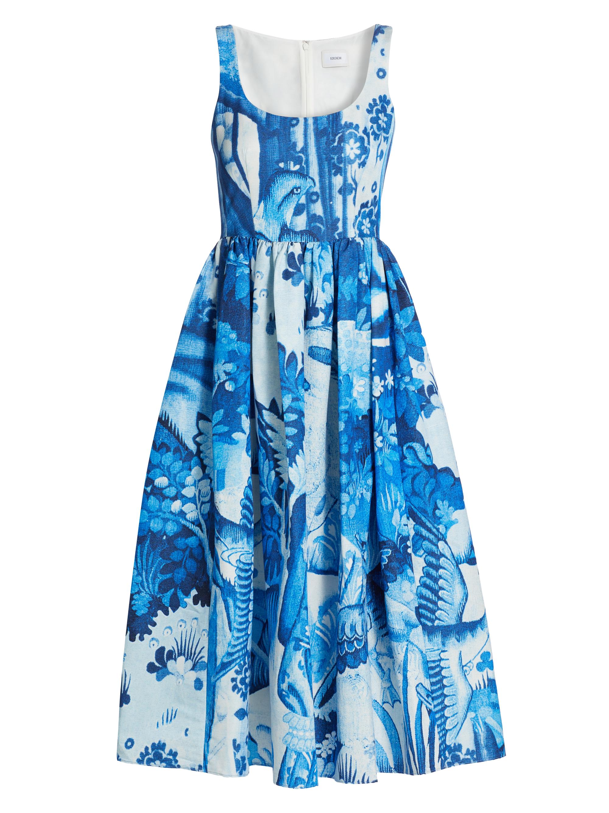 Erdem Women's Abstract Cotton-Blend Fit-And-Flare Midi-Dress - Lupin Blue