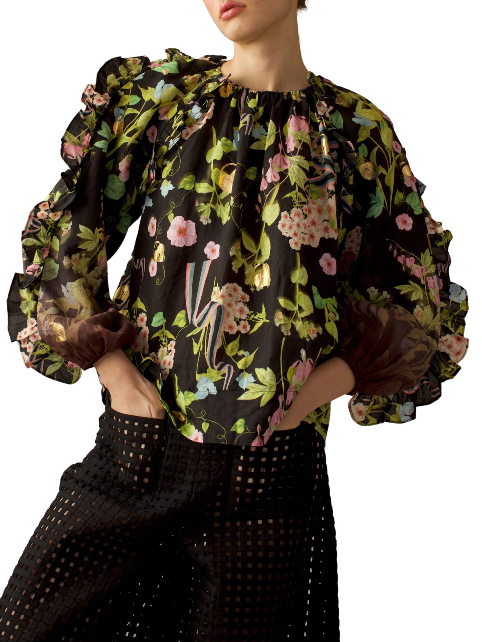 Cynthia Rowley Women's Floral Balloon-Sleeve Blouse - Black Multi