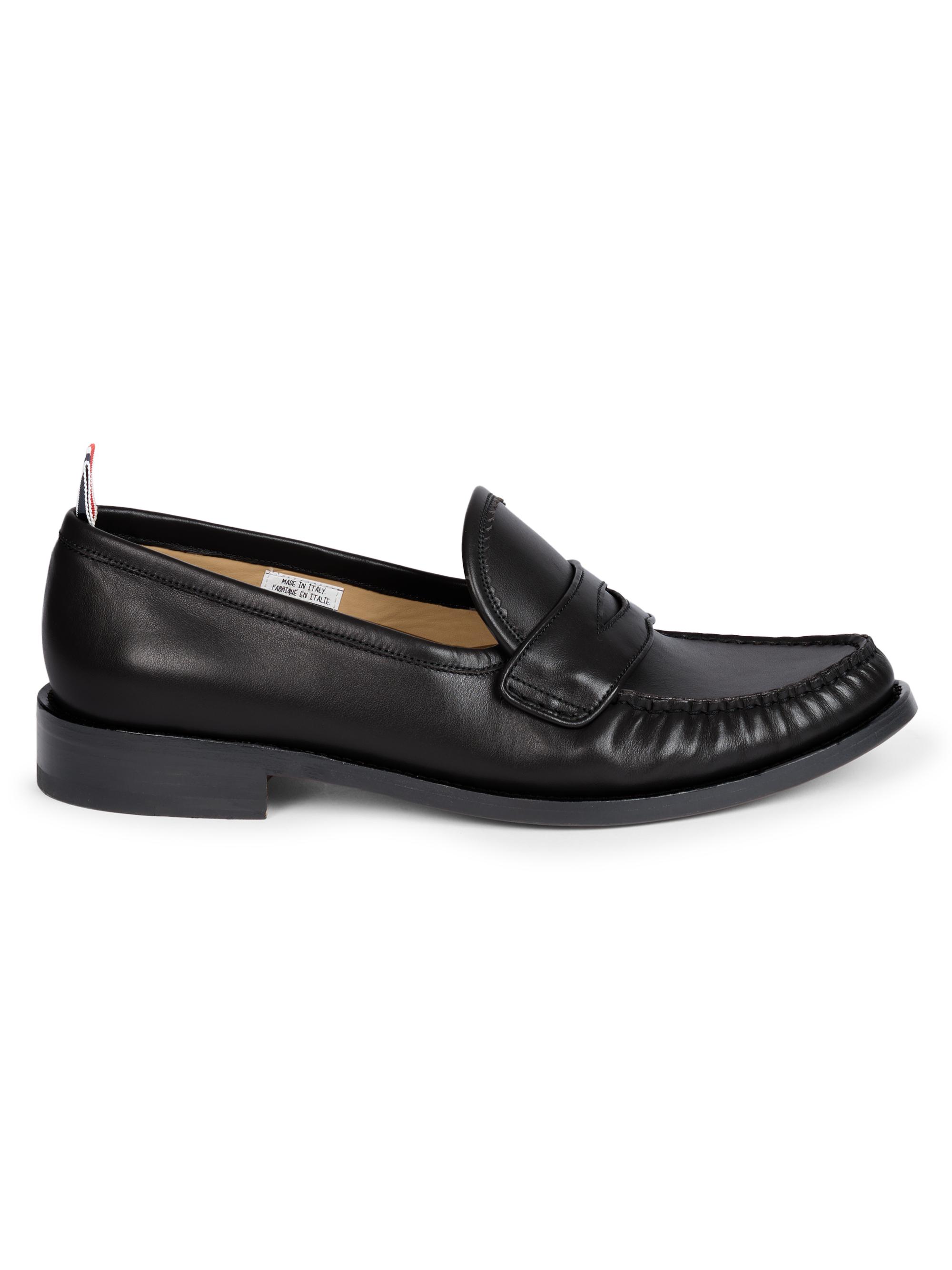Thom Browne Men's Pleated Varsity Leather Penny Loafers - Black