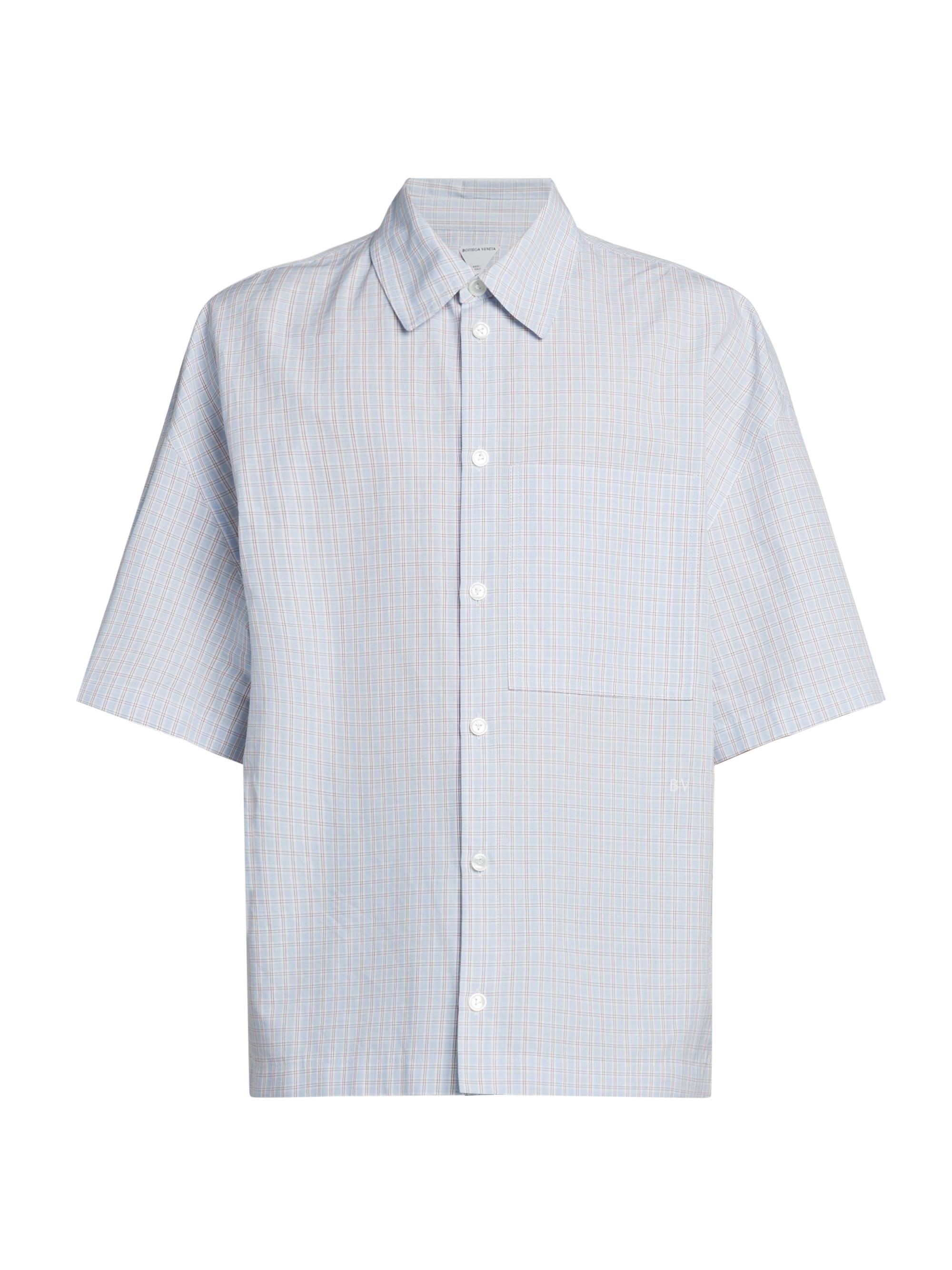 Bottega Veneta Men's Woven Check Short-Sleeve Shirt - Pale Blue Burgundy