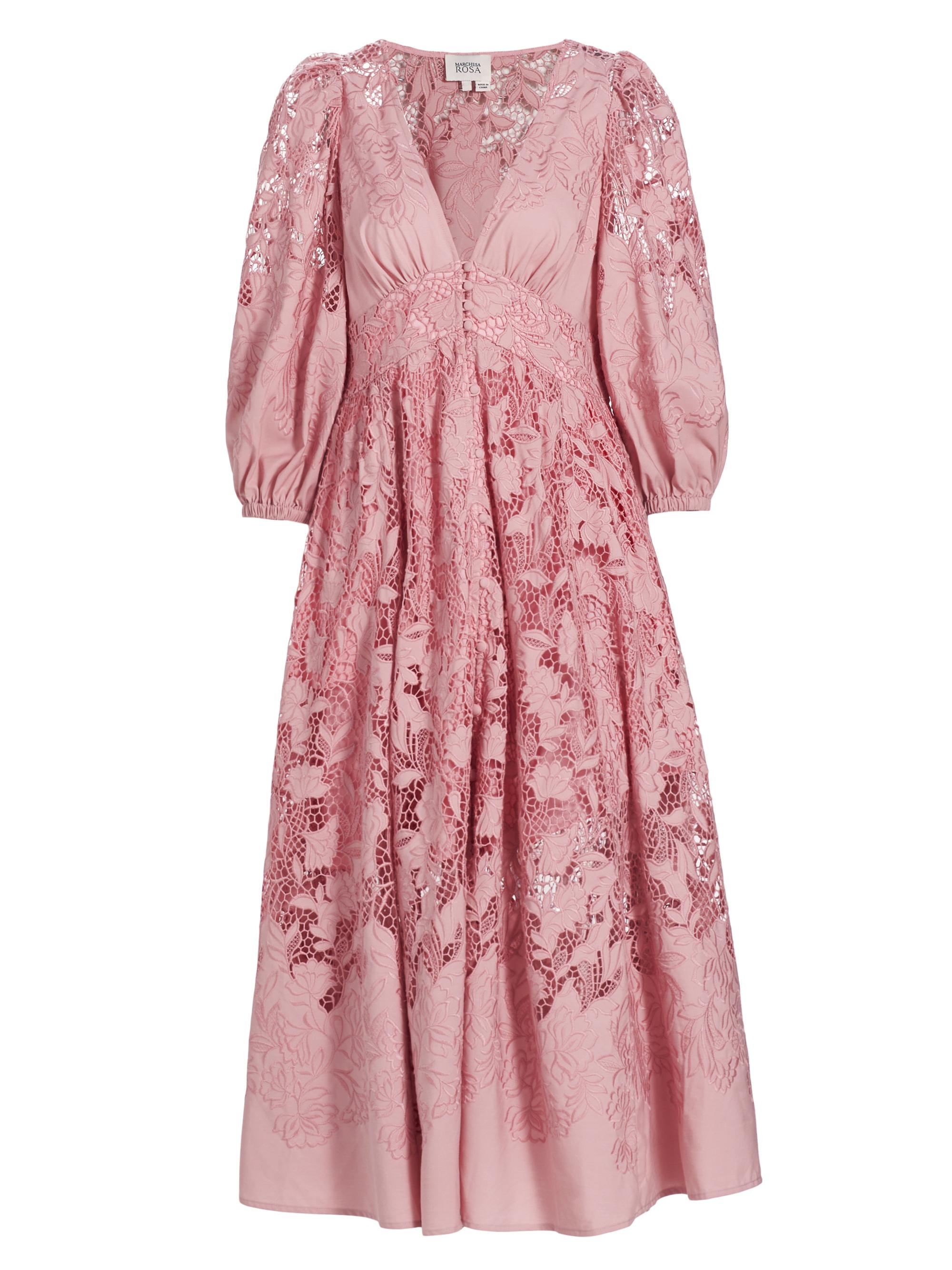Marchesa Rosa Women's Jessamine Embroidered Midi-Dress - Pink