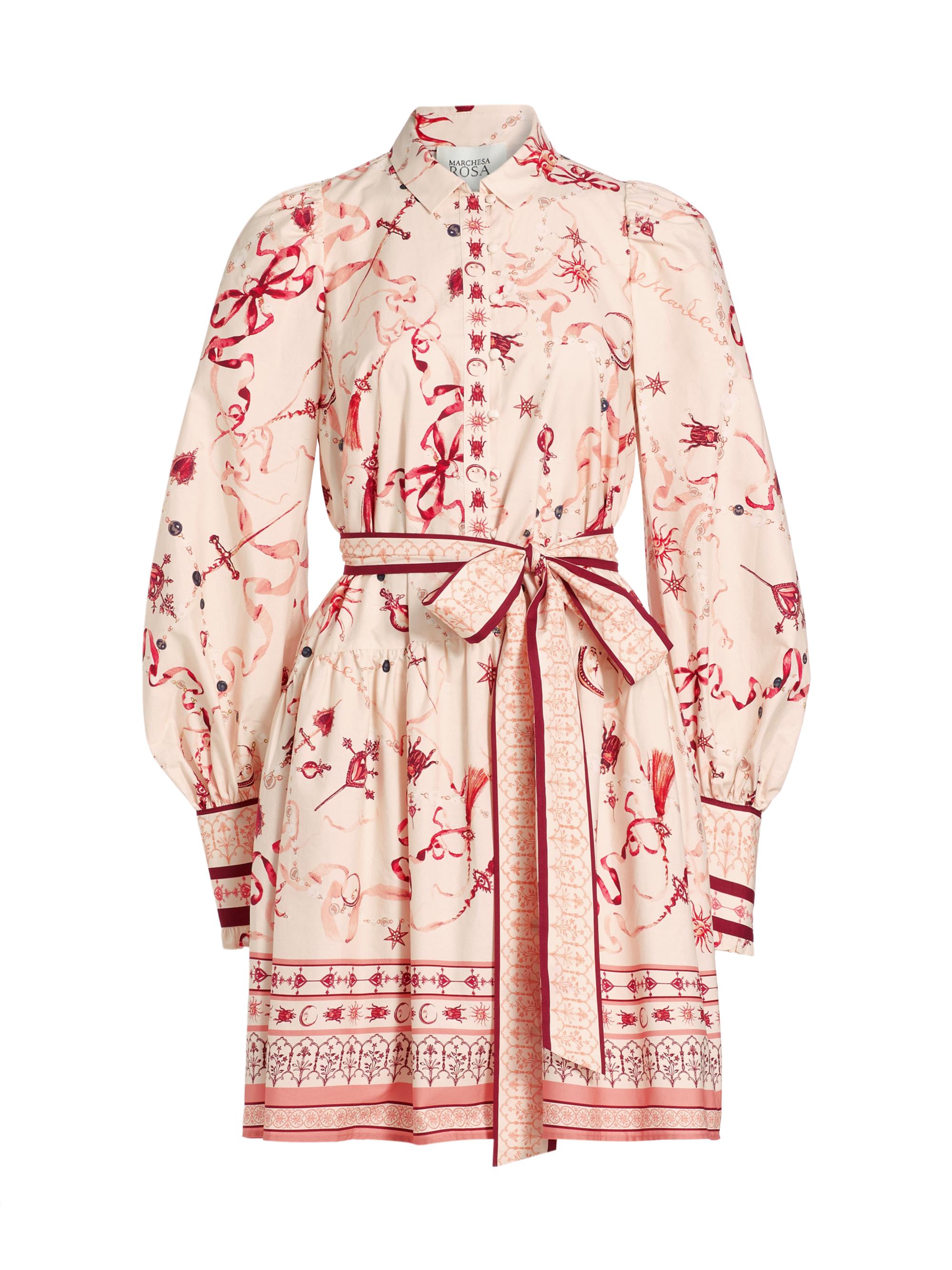 Marchesa Rosa Women's Sylvan Cotton Tie-Waist Dress - Red Multi